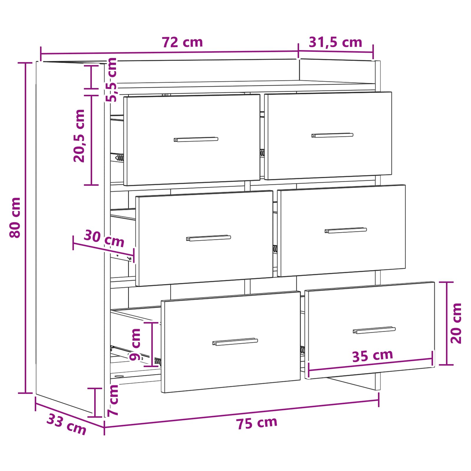 Kabalas Pilka Sonoma 75 x 33 x 80 cm Apdirbta mediena