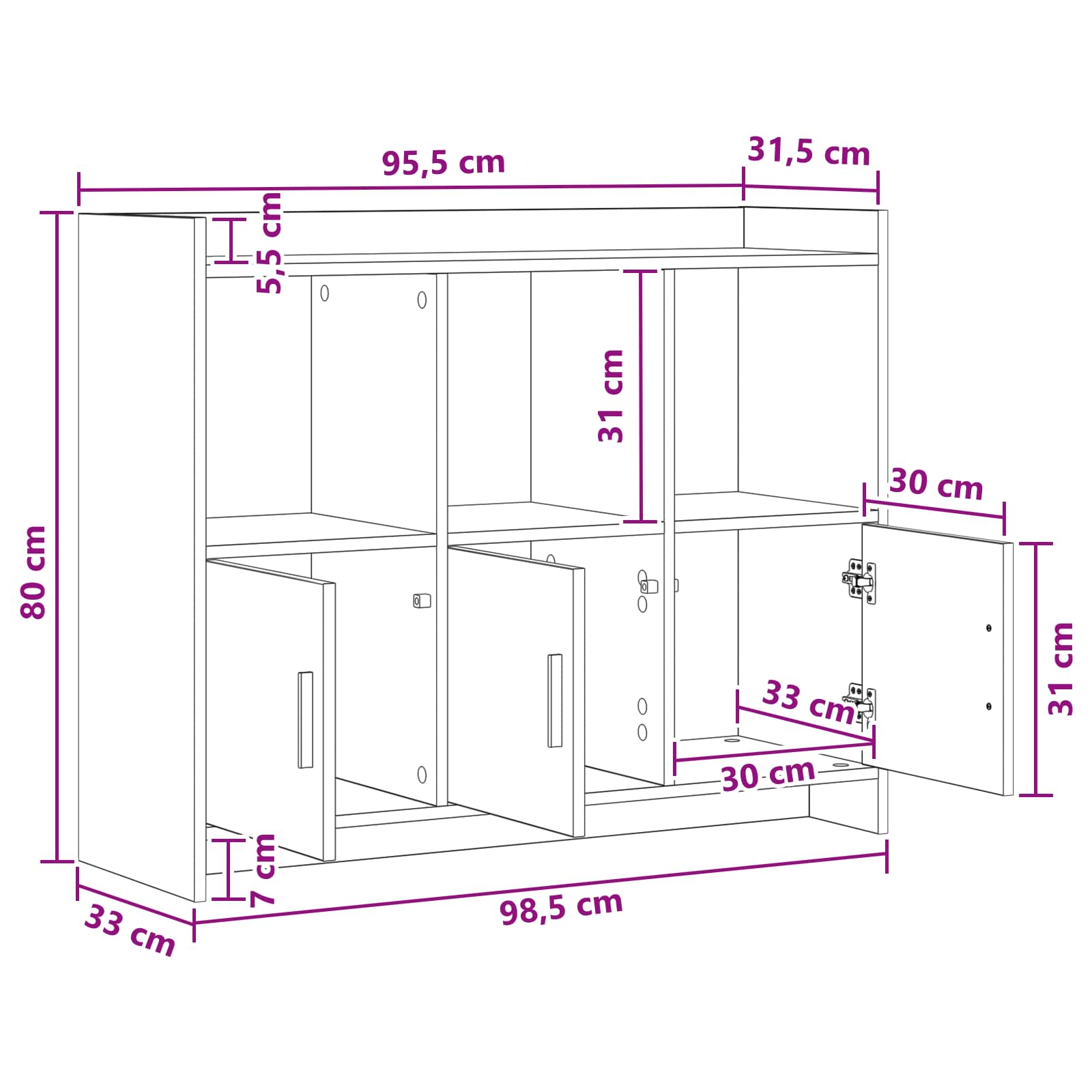 Kabalas Betono pilka 98,5 x 33 x 80 cm Apdirbta mediena