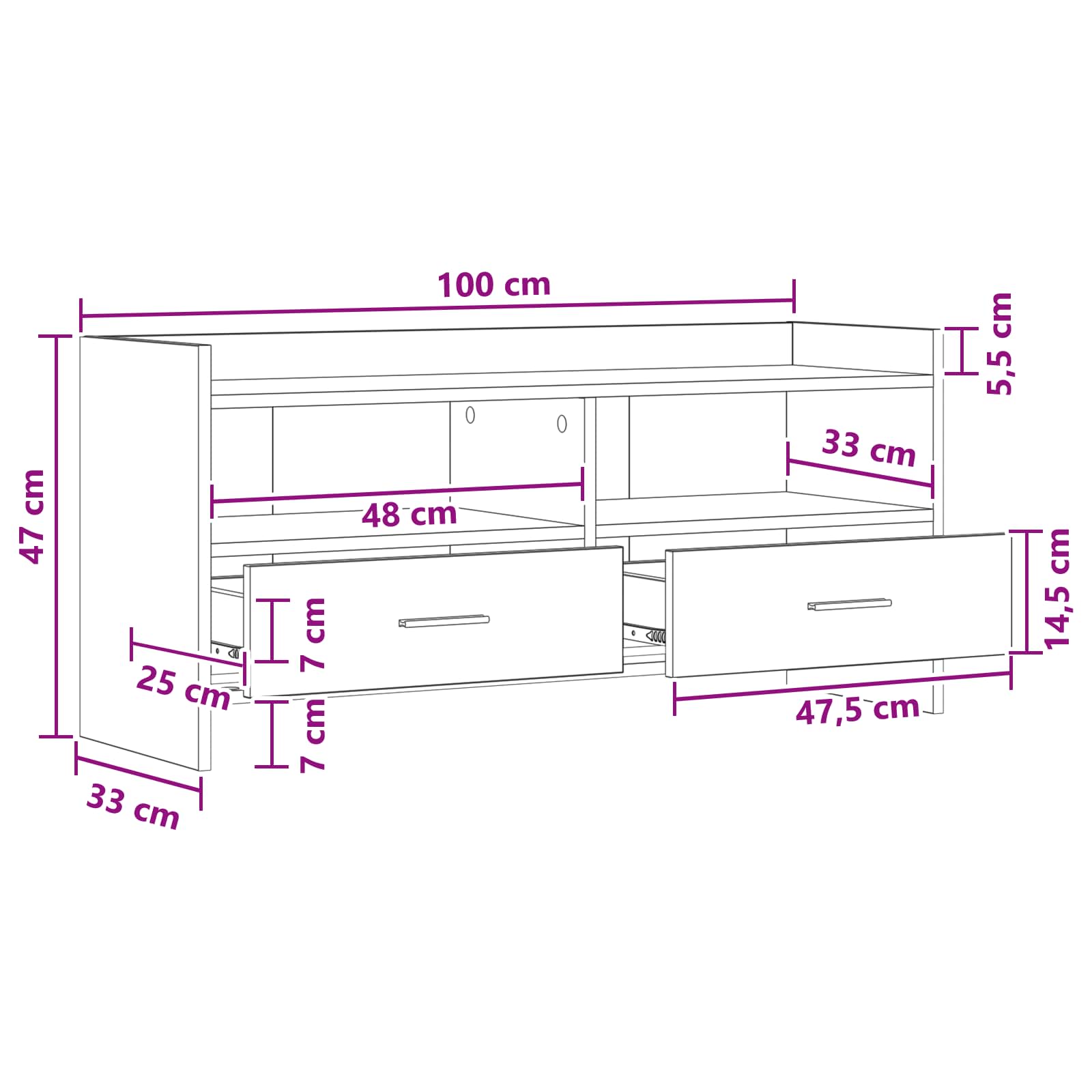 Televizoriaus spintelė 100 x 33 x 47 cm Betono pilka