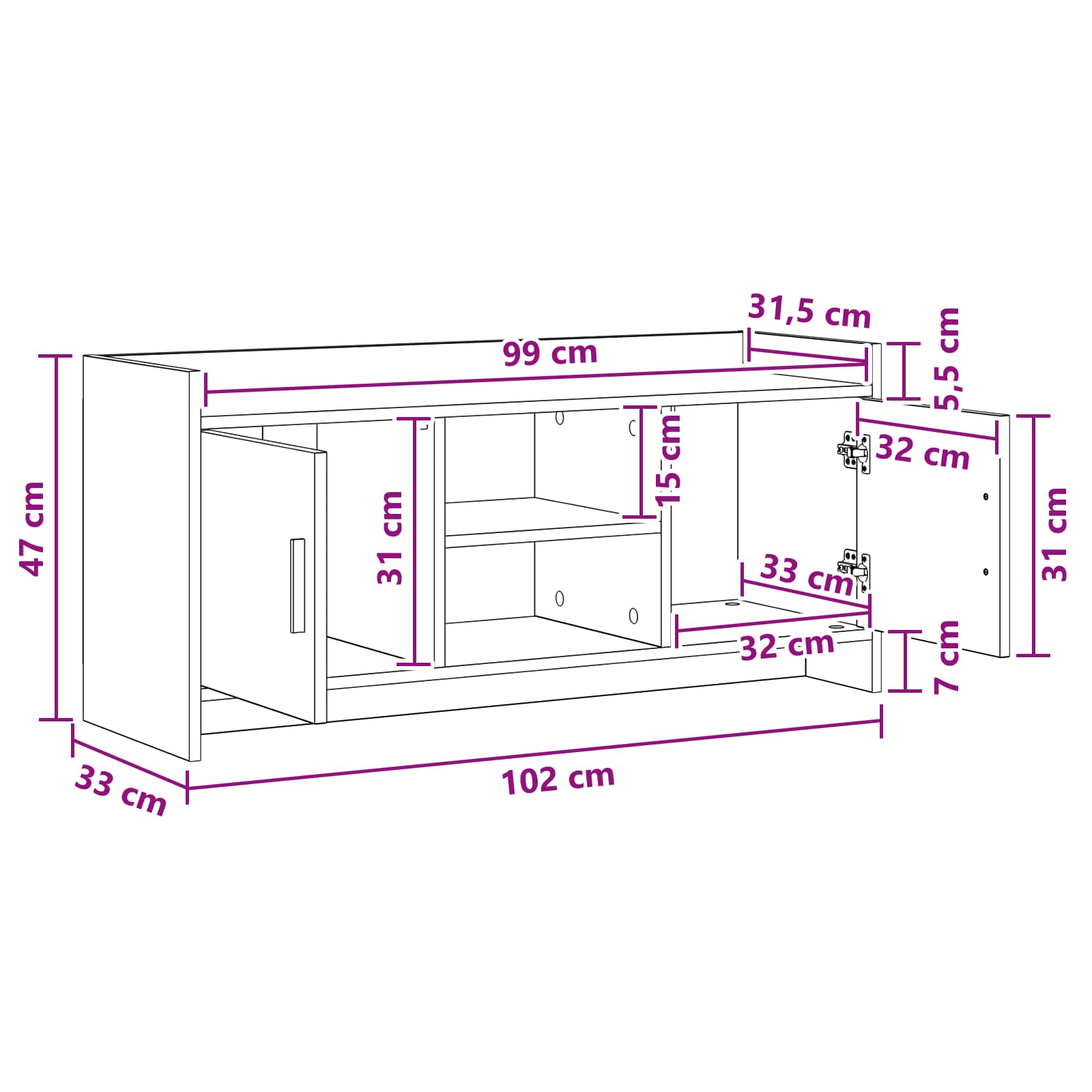 Televizoriaus spintelė 102 x 33 x 47 cm Sendintos medienos