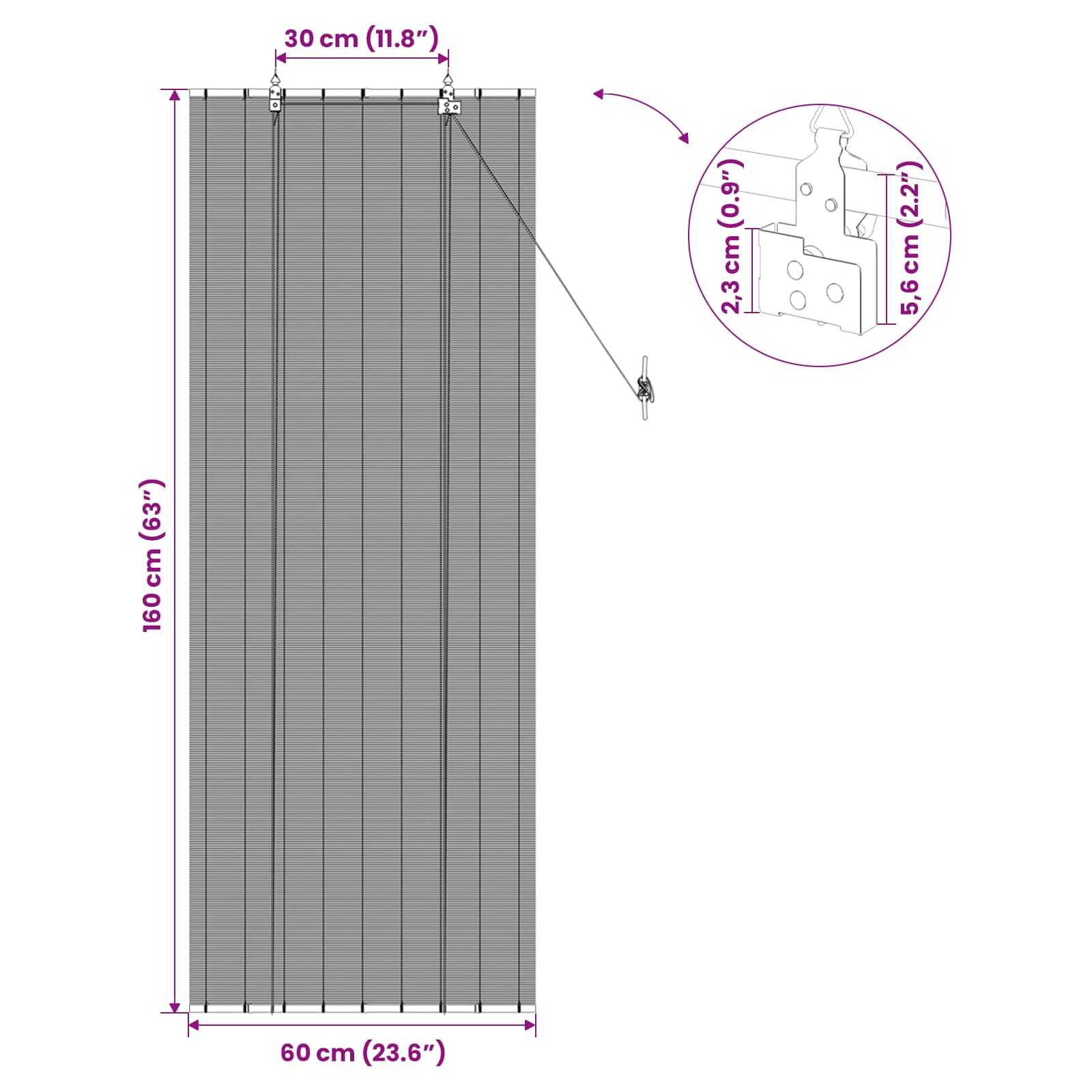 Roletas Pilka 60 x 160 cm Bambukas