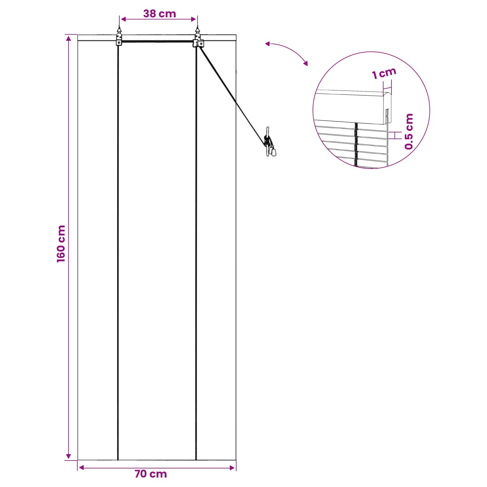Roletas Ruda 70 x 160 cm Bambukas