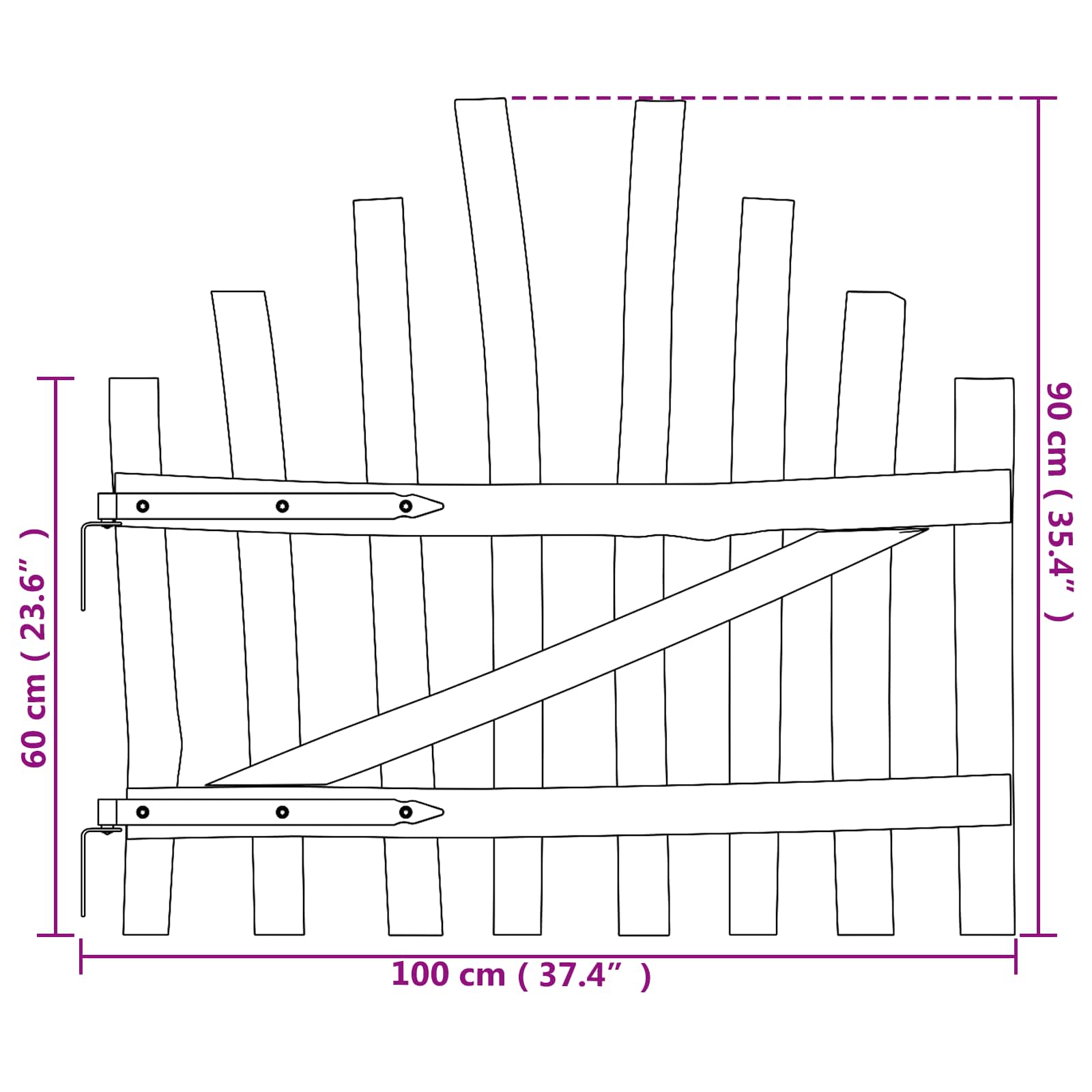 Iškili tvoros vartai 100 x 90 cm Impregnuota lazdyno mediena
