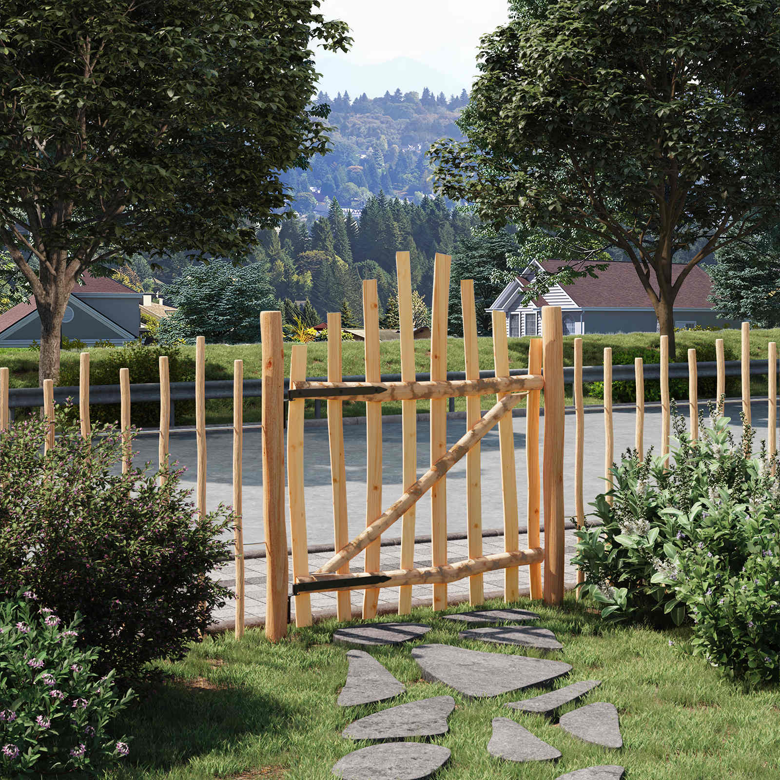 Iškili tvoros vartai 100 x 120 cm Impregnuota lazdyno mediena
