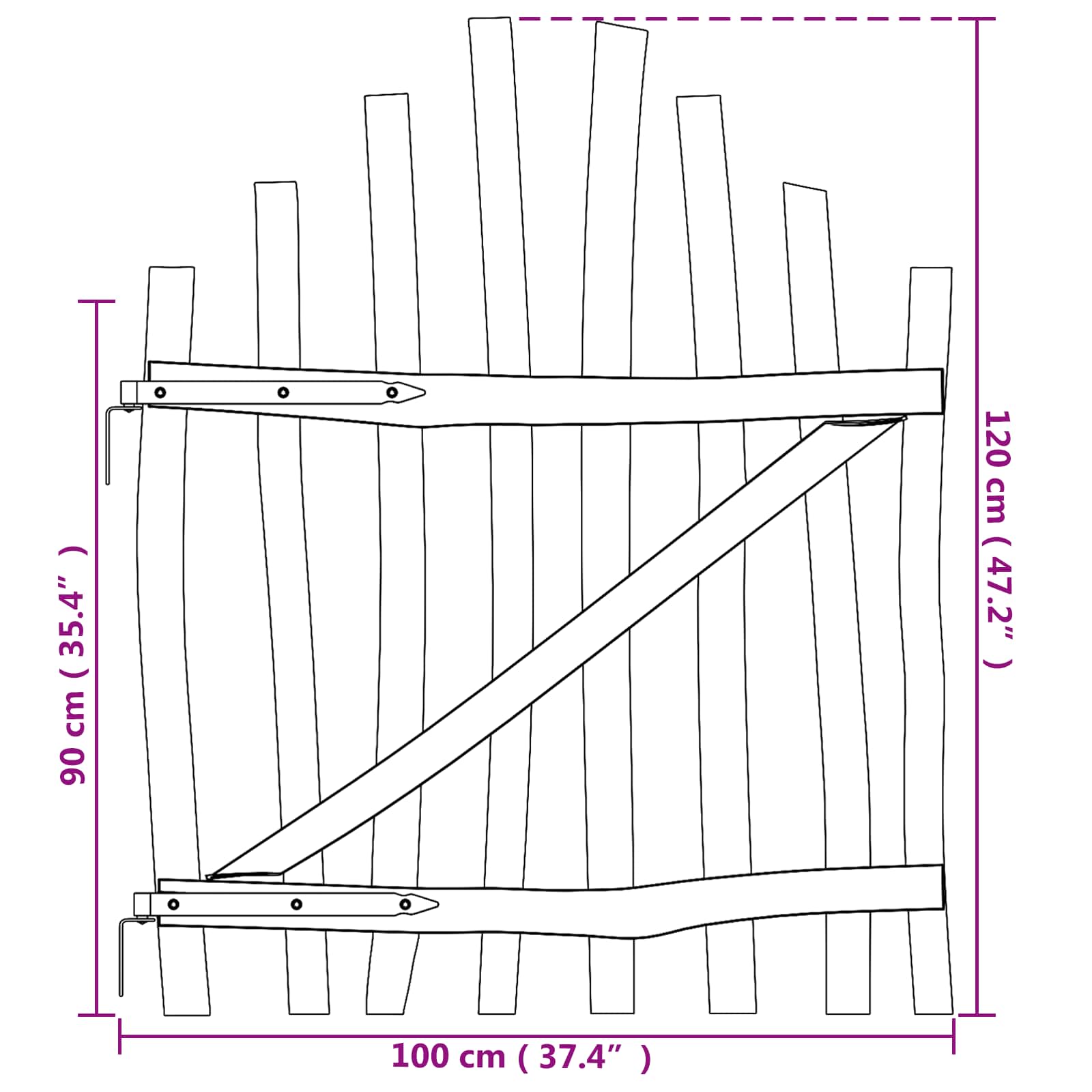 Iškili tvoros vartai 100 x 120 cm Impregnuota lazdyno mediena