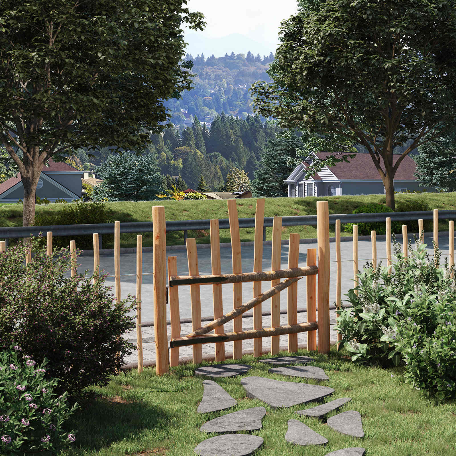 Iškili tvoros vartai 100 x 90 cm Impregnuota lazdyno mediena