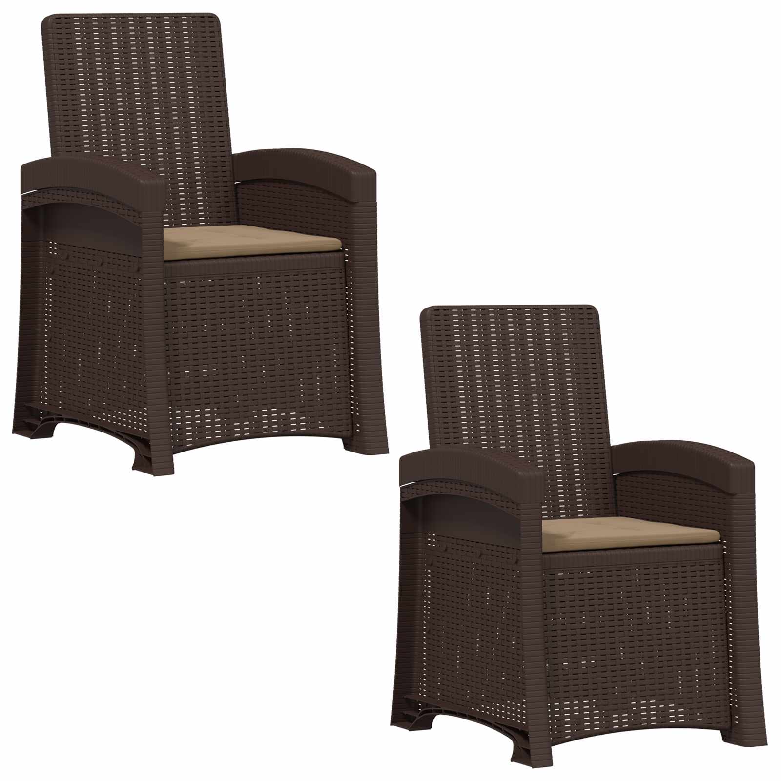 Atlošiamas sodo krėslas su rataniniu vaizdu 2 pcs Ruda ir taupe