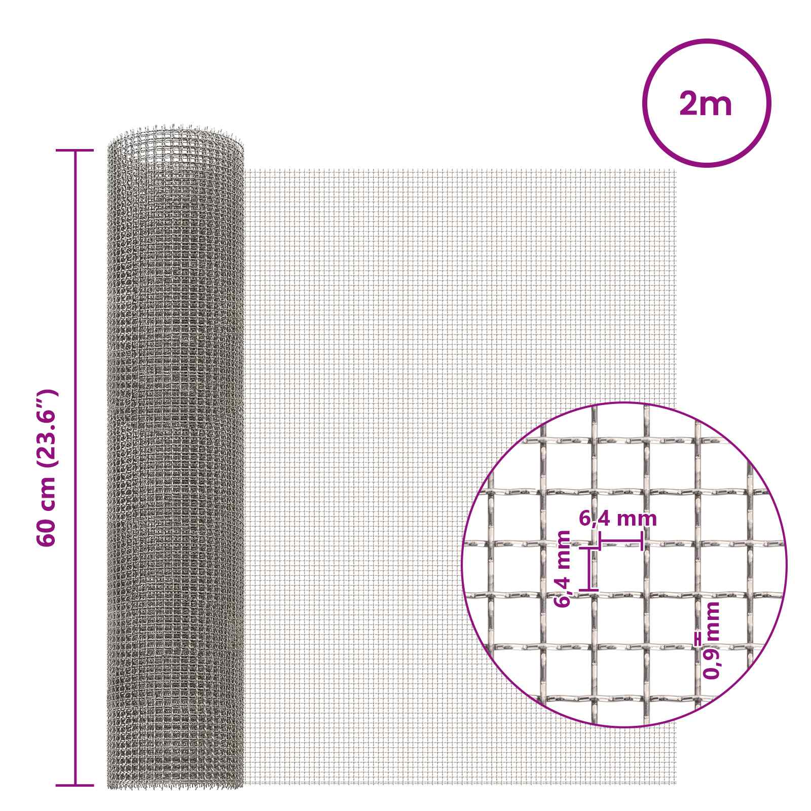 Tinklinis ekranas 60 x 200 cm 3 Mesh Nerūdijantis plienas 201