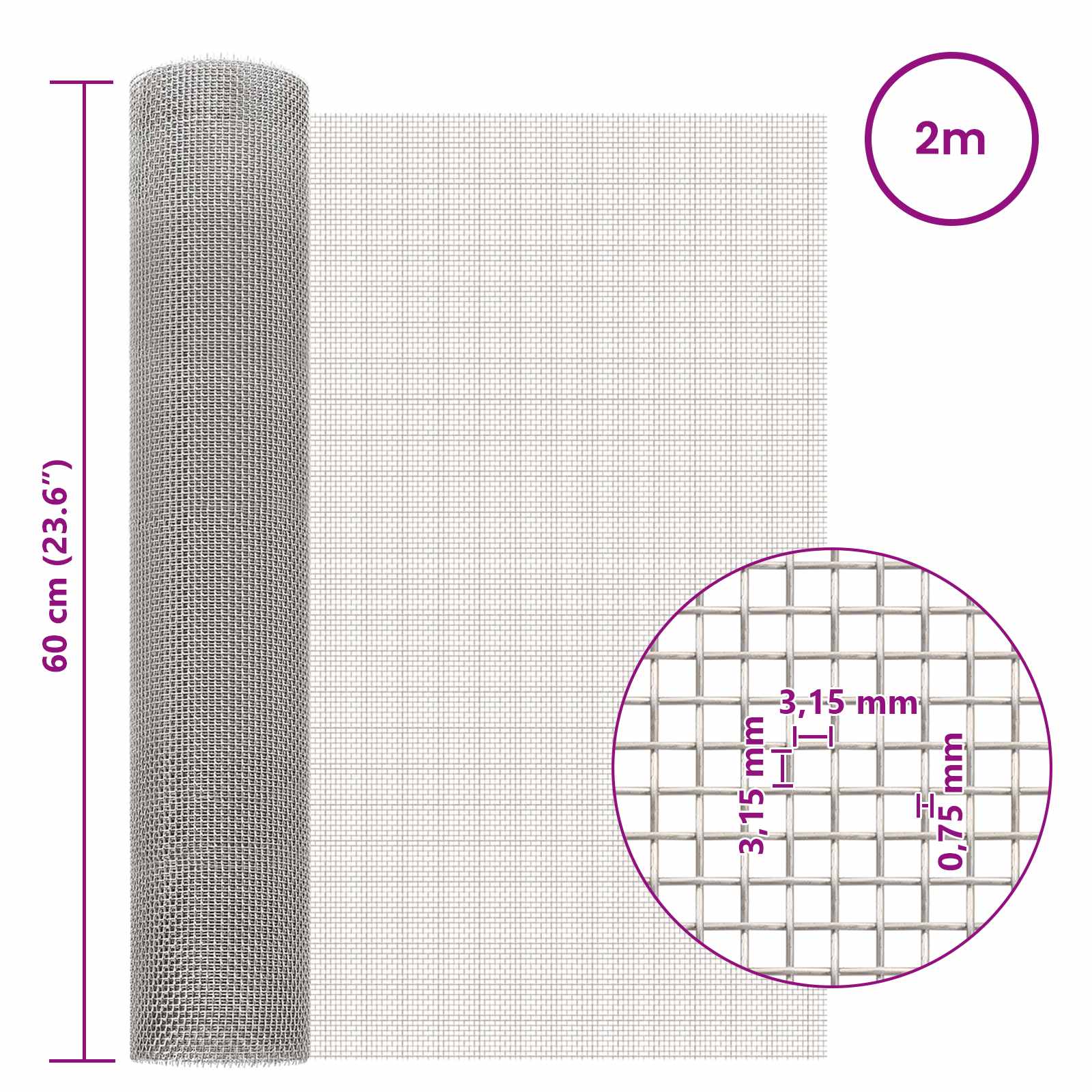 Tinklinis ekranas 60 x 200 cm 6 Mesh Nerūdijantis plienas 201