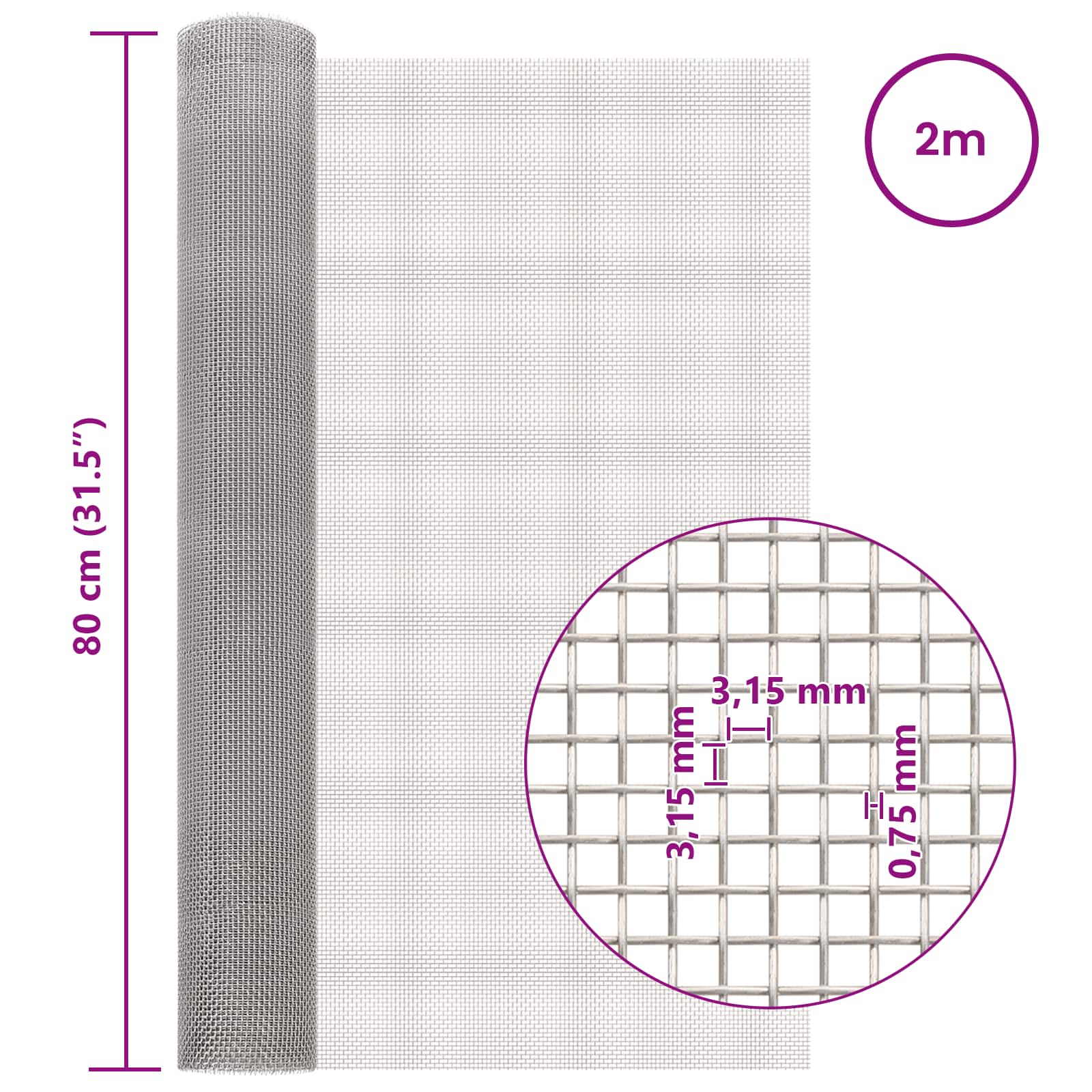 Tinklinis ekranas 80 x 200 cm 6 Mesh Nerūdijantis plienas 201