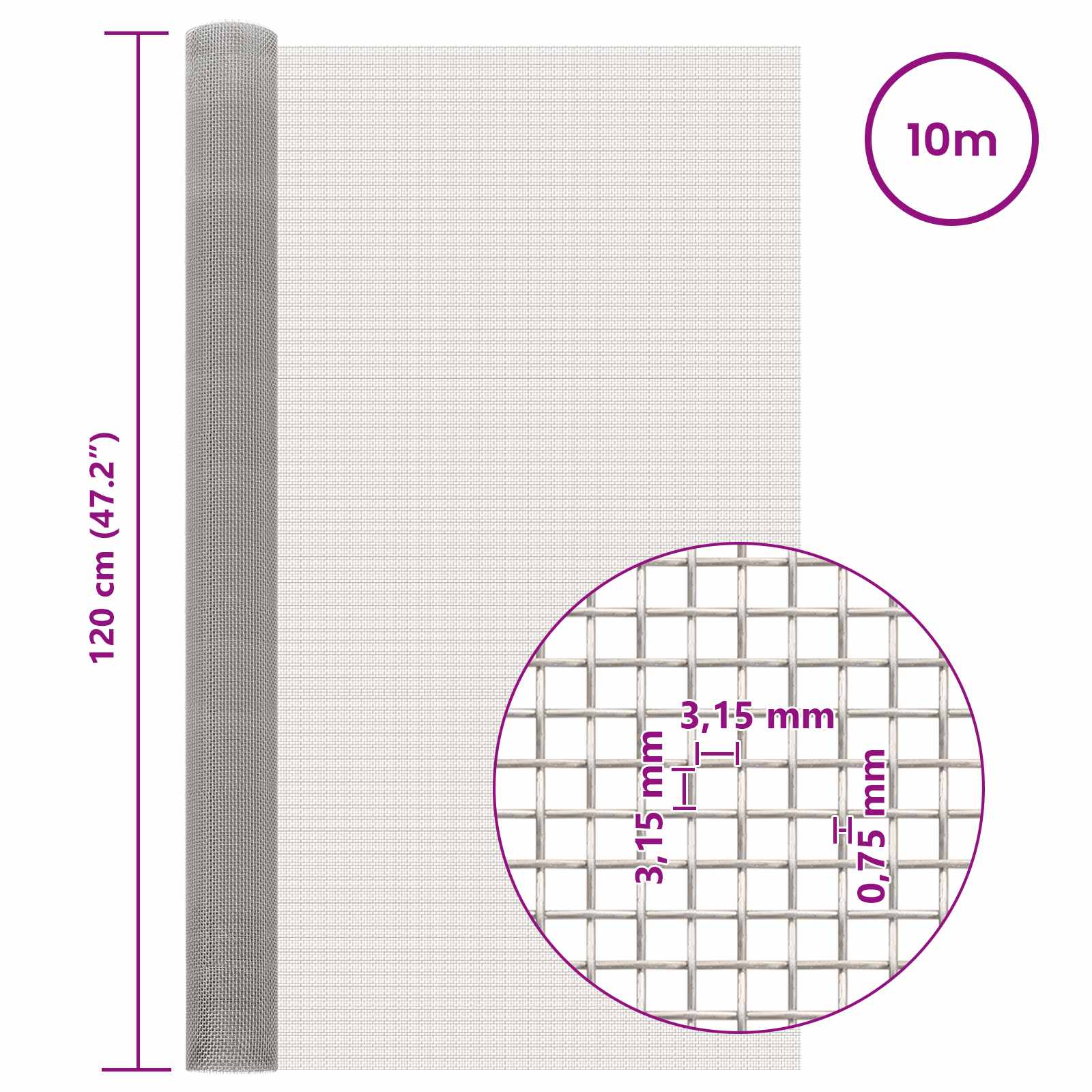 Tinklinis ekranas 120 x 1000 cm 6 Mesh Nerūdijantis plienas 201