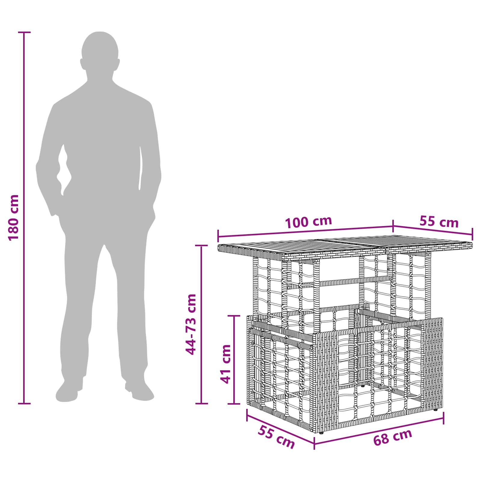 Sodo stalas Natūrali 100 x 55 x 37 cm PE Rattan ir Stiklas