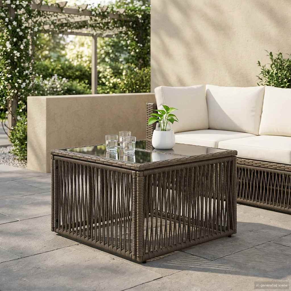 Sodo stalas Pilka ir juoda 55 x 55 x 37 cm PE Rattan ir Stiklas