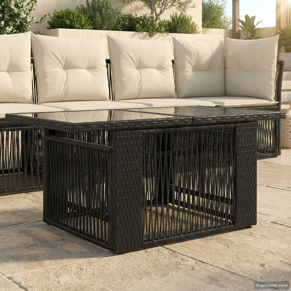 Sodo stalas Juoda 100 x 55 x 37 cm PE Rattan ir Stiklas