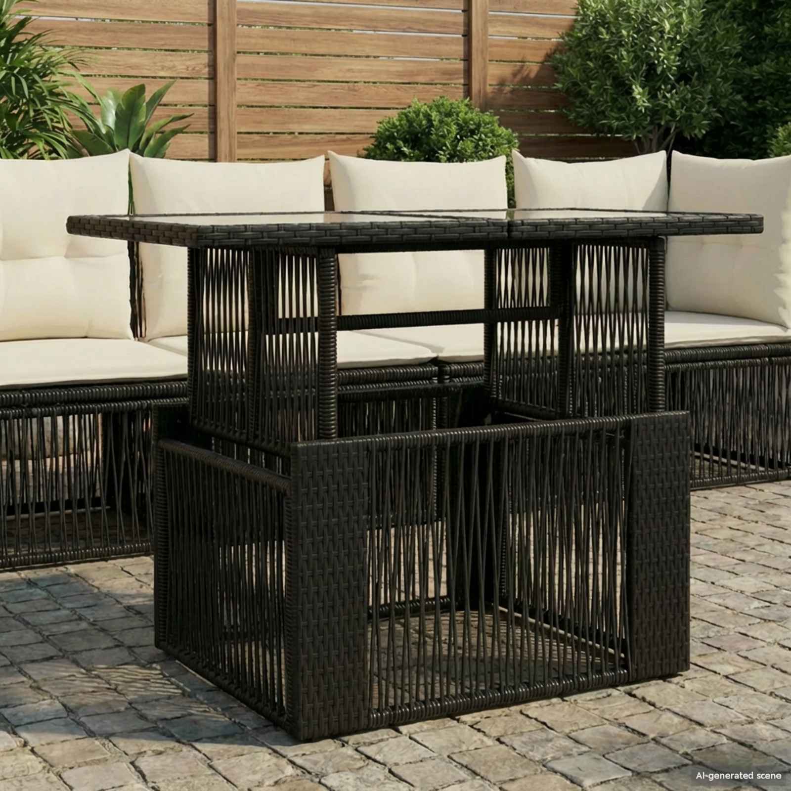 Sodo stalas Juoda 100 x 55 x 37 cm PE Rattan ir Stiklas