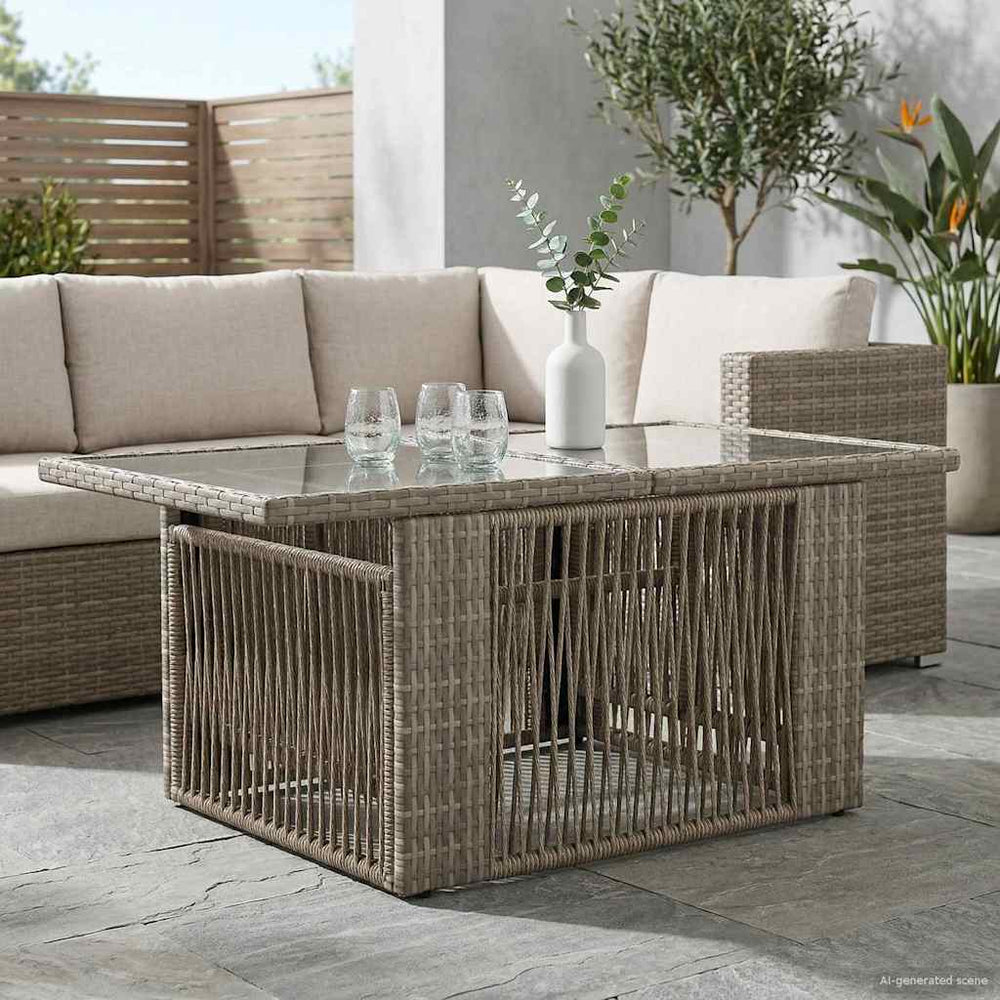 Sodo stalas Pilka 100 x 55 x 37 cm PE Rattan ir Stiklas