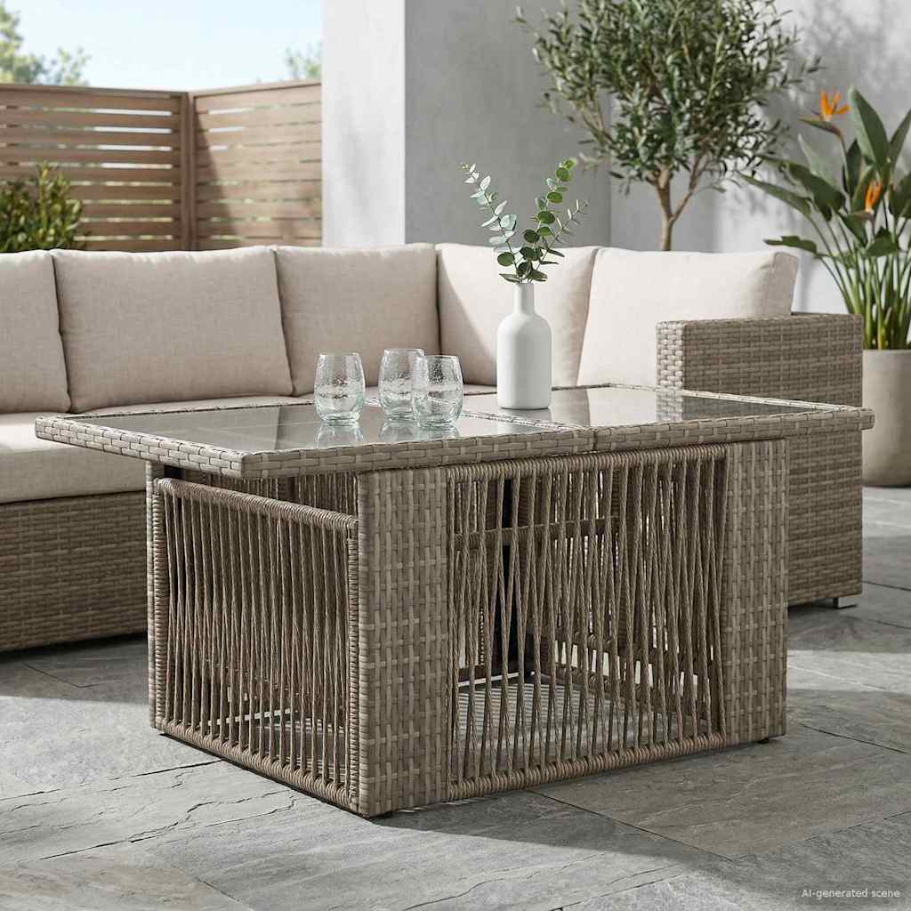 Sodo stalas Pilka 100 x 55 x 37 cm PE Rattan ir Stiklas