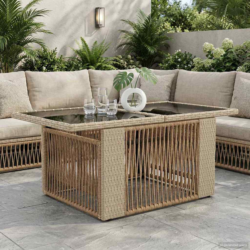 Sodo stalas Smėlio 100 x 55 x 37 cm PE Rattan ir Stiklas