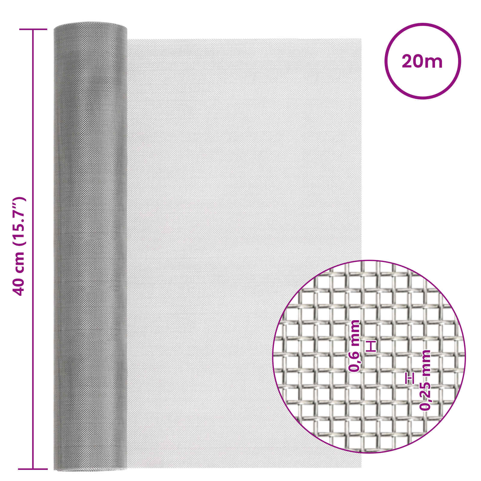 Tinklinis ekranas 40 x 2000 cm 30 Mesh Nerūdijantis plienas 201