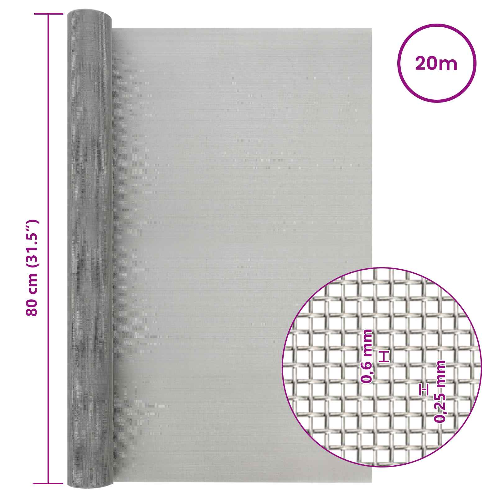 Tinklinis ekranas 80 x 2000 cm 30 Mesh Nerūdijantis plienas 201