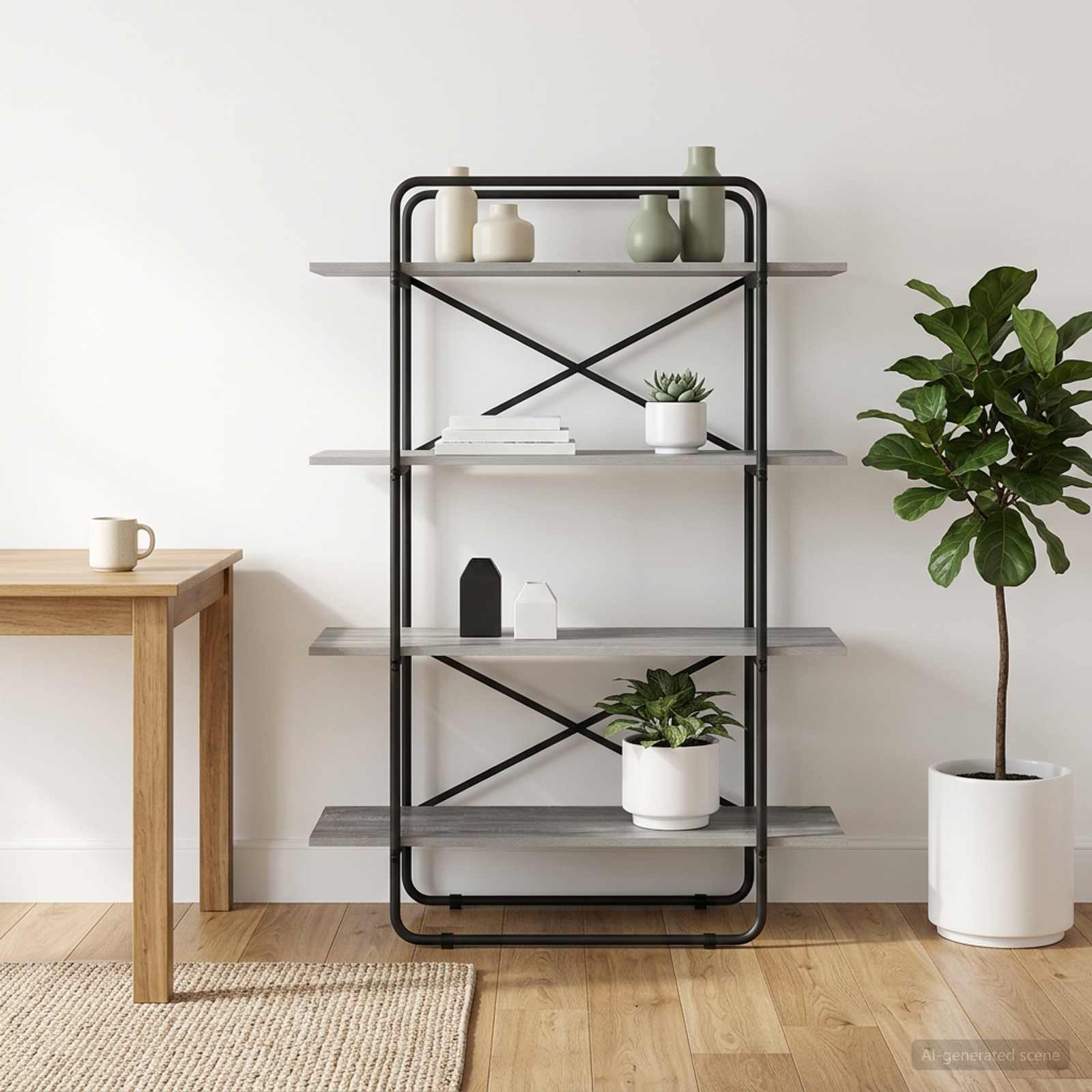 Knygų lentyna 4 aukštų 100 x 35 x 140 cm PB Pilka Sonoma