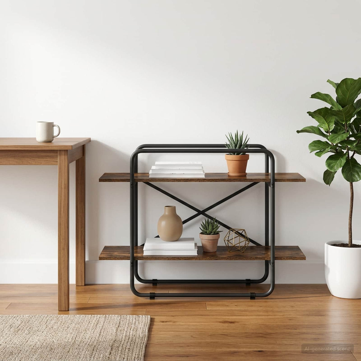 Knygų lentyna 2 aukštų 100 x 35 x 70 cm PB Dūminio ąžuolo