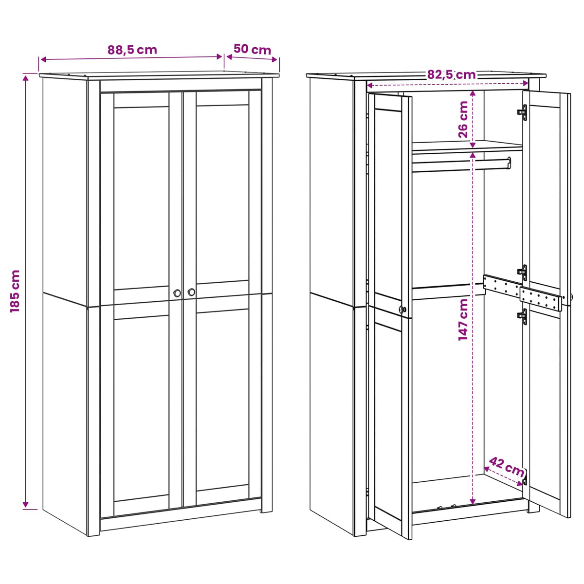 Spinta PANAMA Medus 88,5 x 50 x 185 cm Pušies medienos masyvas