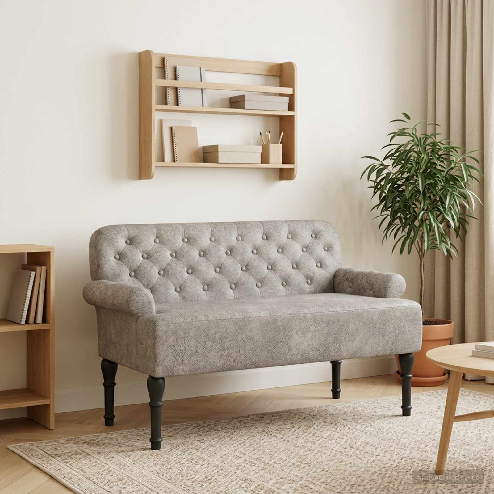 Minkštas kampas su mygtukų apmušalais Šviesiai pilka