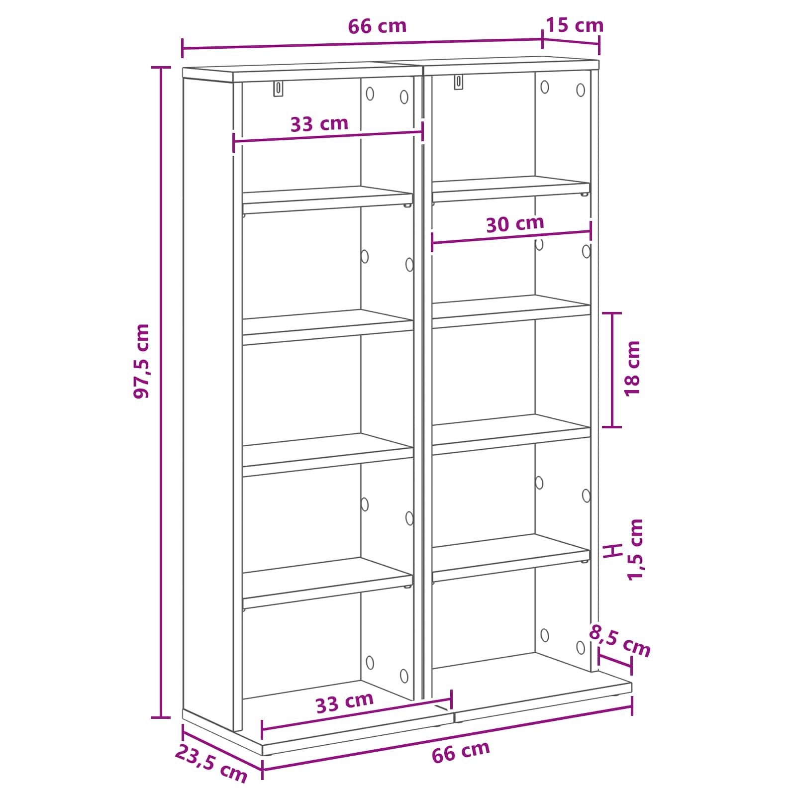 CD spinta 2 vnt. Balta 33 x 23,5 x 97,5 cm Apdirbta mediena