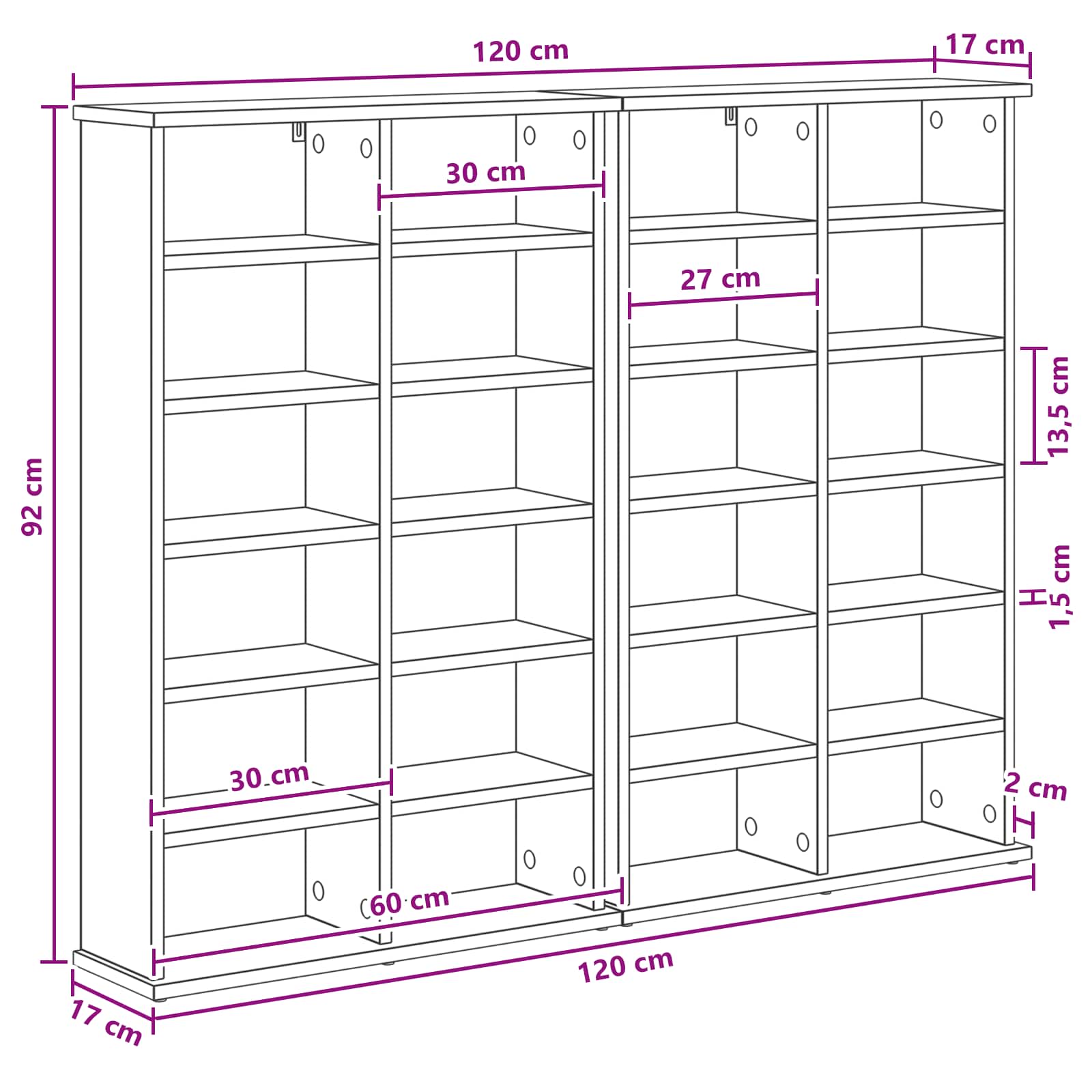 CD spinta 2 vnt. Balta 60 x 17 x 92 cm Apdirbta mediena