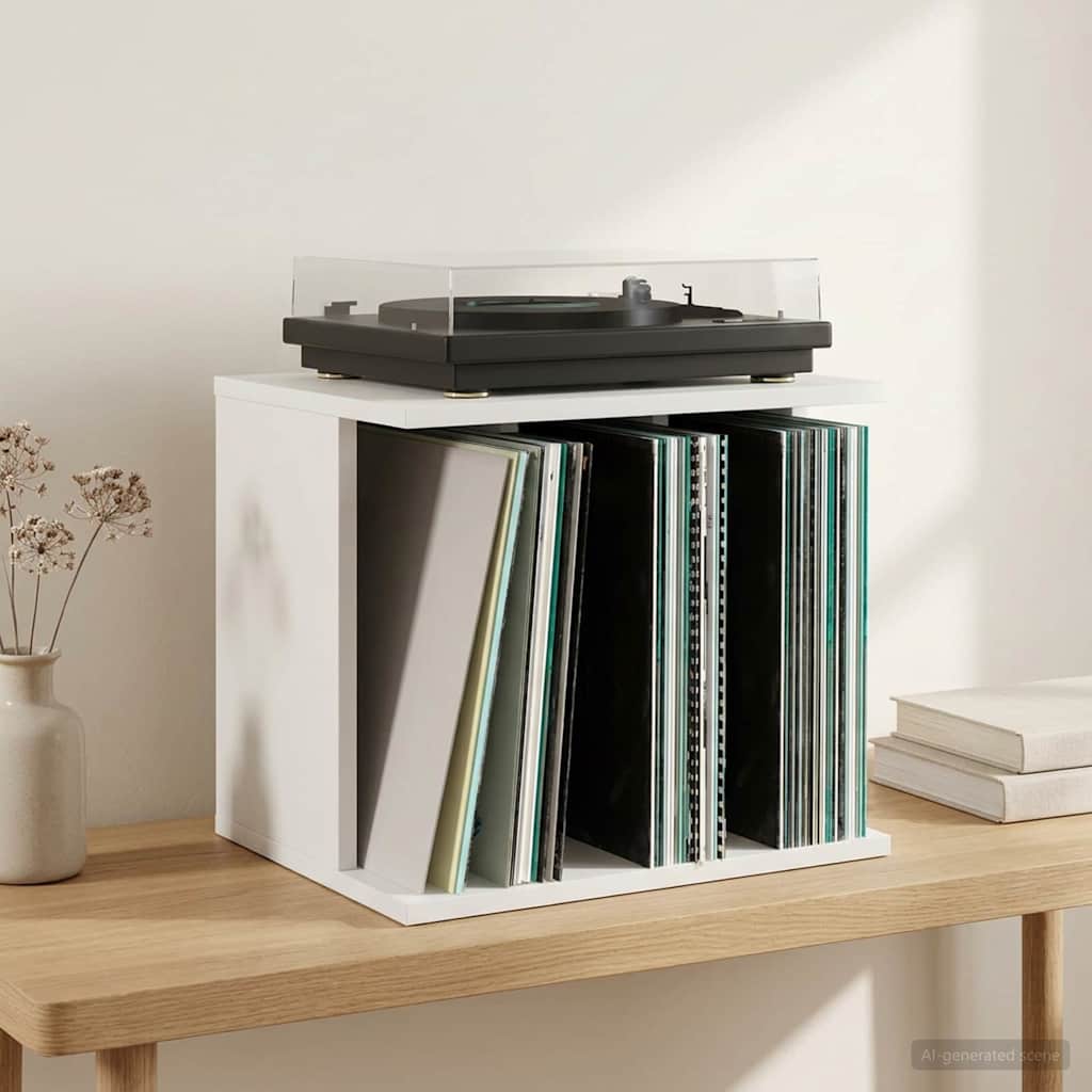 Vinilo įrašų saugojimas Balta 42 x 33 x 36 cm Apdirbta mediena
