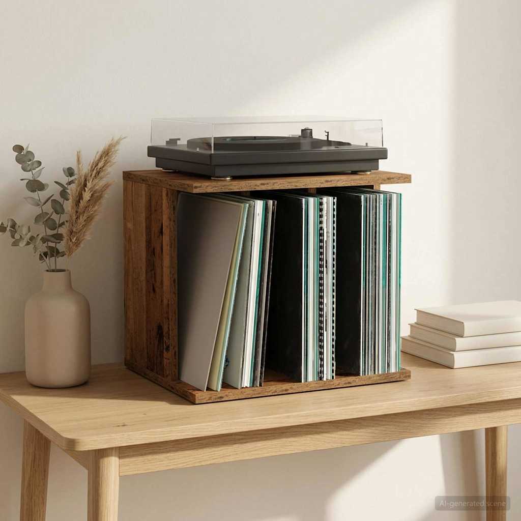 Vinilo įrašų saugojimas Sendintos medienos 42 x 33 x 36 cm