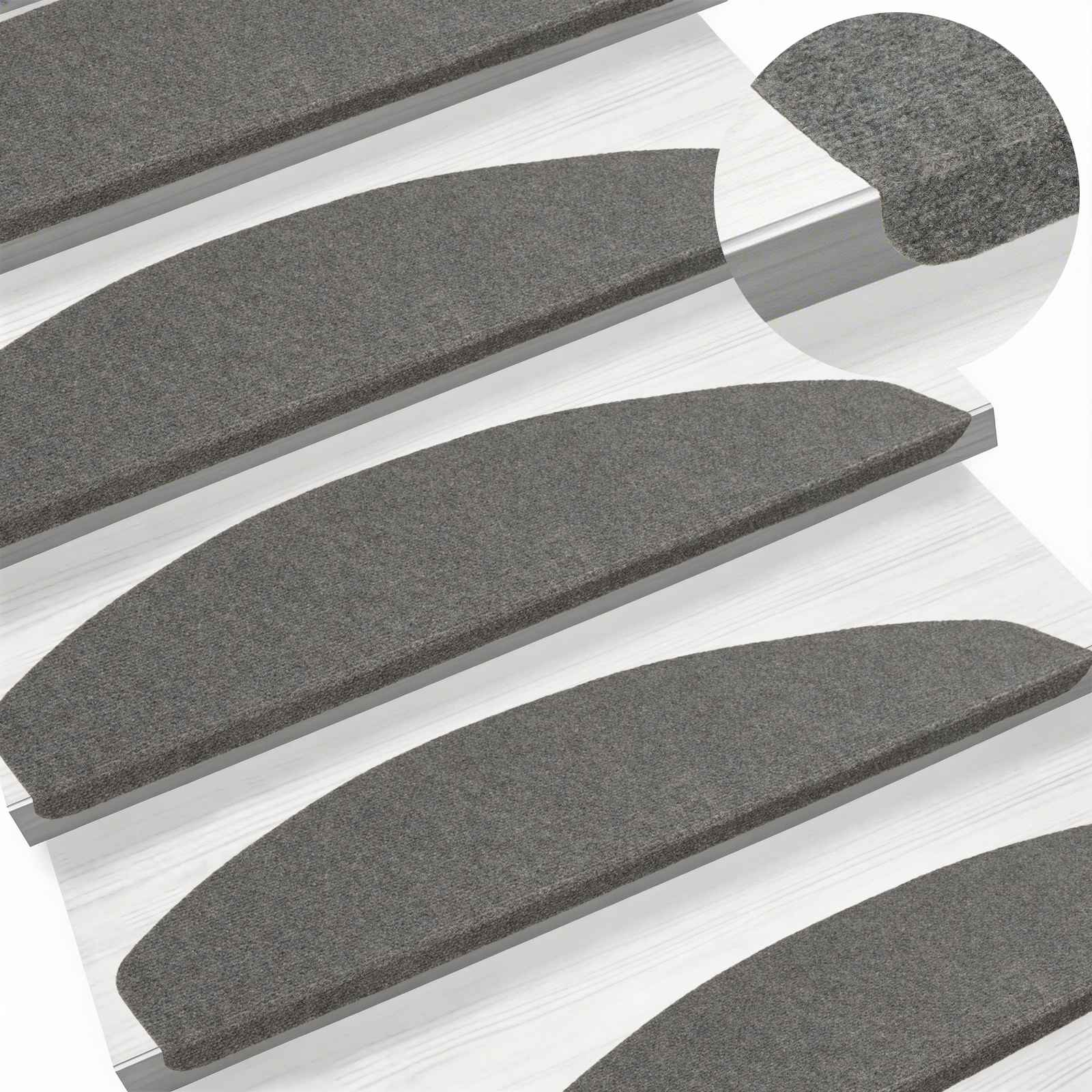 Savaime prilipantys laiptų kilimėliai Pusapvalis 15 pcs Pilka