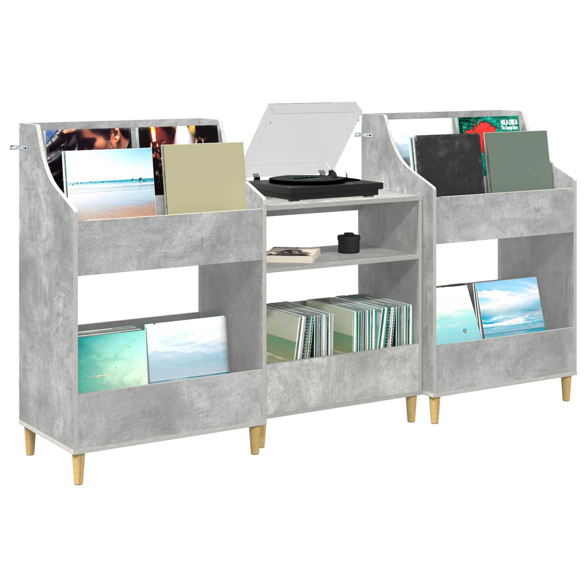 Medijos lentynos rinkinys 3 vnt. Betono pilka 212 x 46 x 112 cm