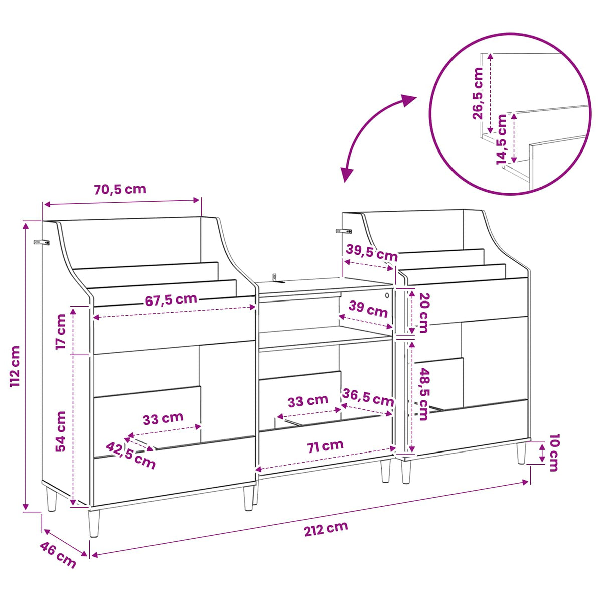Medijos lentynos rinkinys 3 vnt. Artisano ąžuolo
