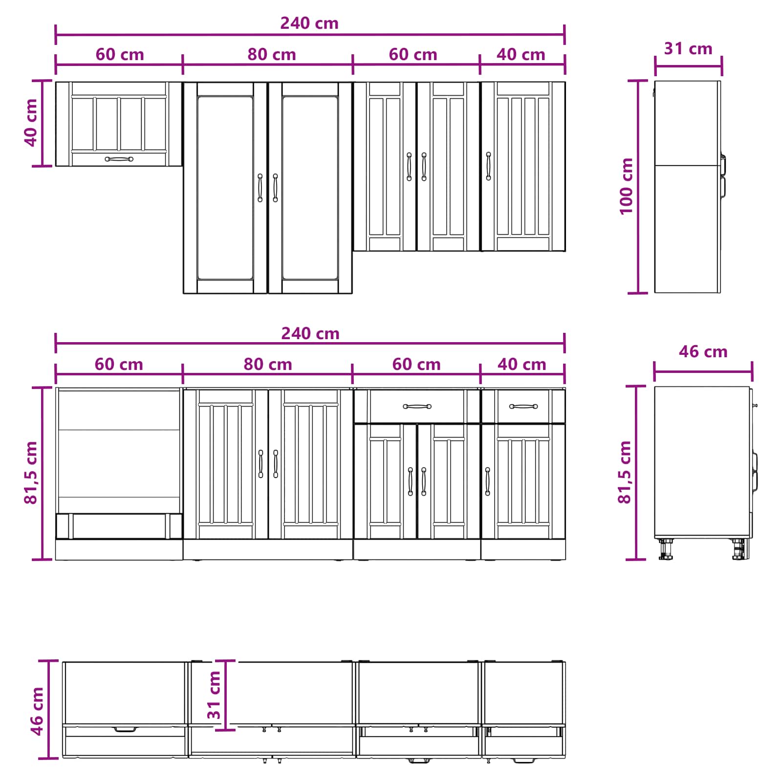Virtuvės vienetas LUCCA 8 pcs Betono pilka Apdirbta mediena