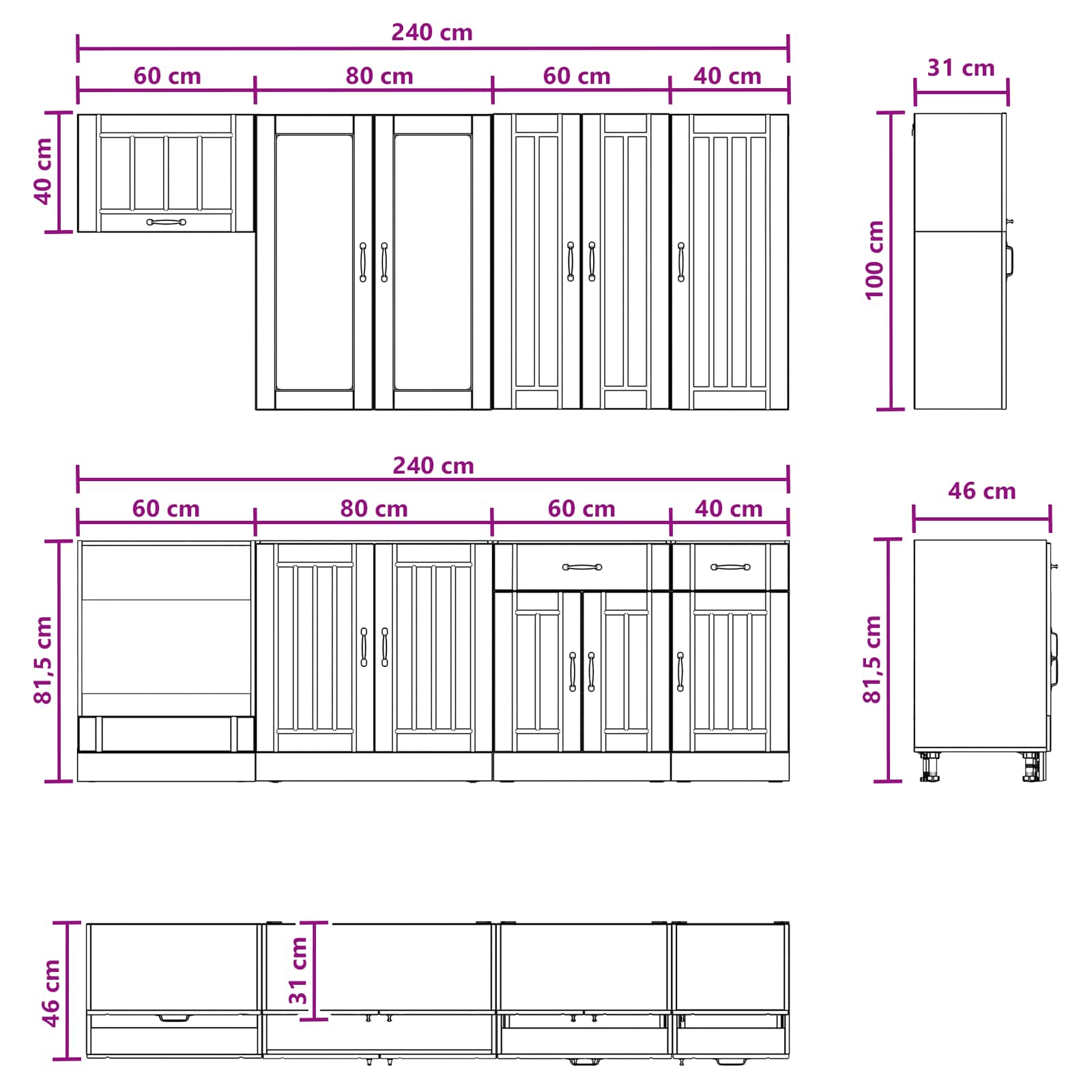 Virtuvės vienetas LUCCA 8 pcs Juoda Apdirbta mediena