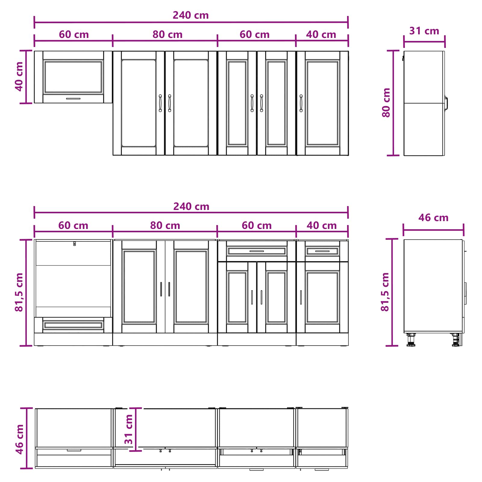 Virtuvės vienetas PORTO 8 pcs Betono pilka Apdirbta mediena