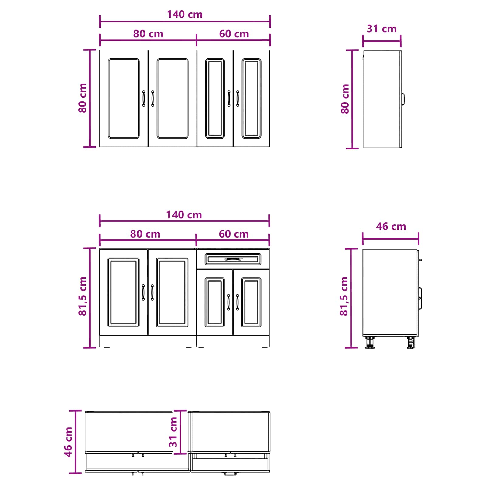 Virtuvės vienetas KALMAR 4 pcs Betono pilka Apdirbta mediena