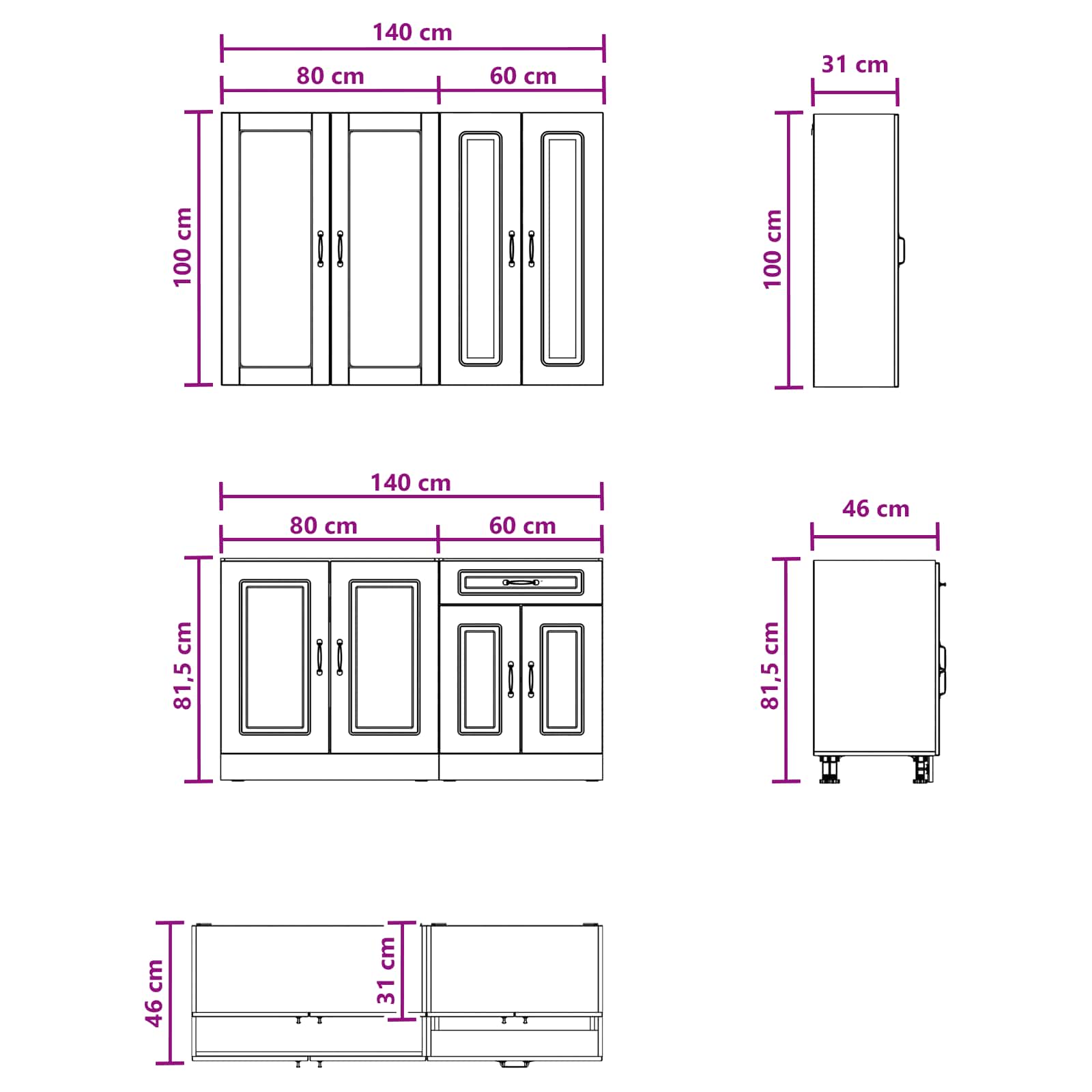 Virtuvės vienetas KALMAR 4 pcs Betono pilka Apdirbta mediena