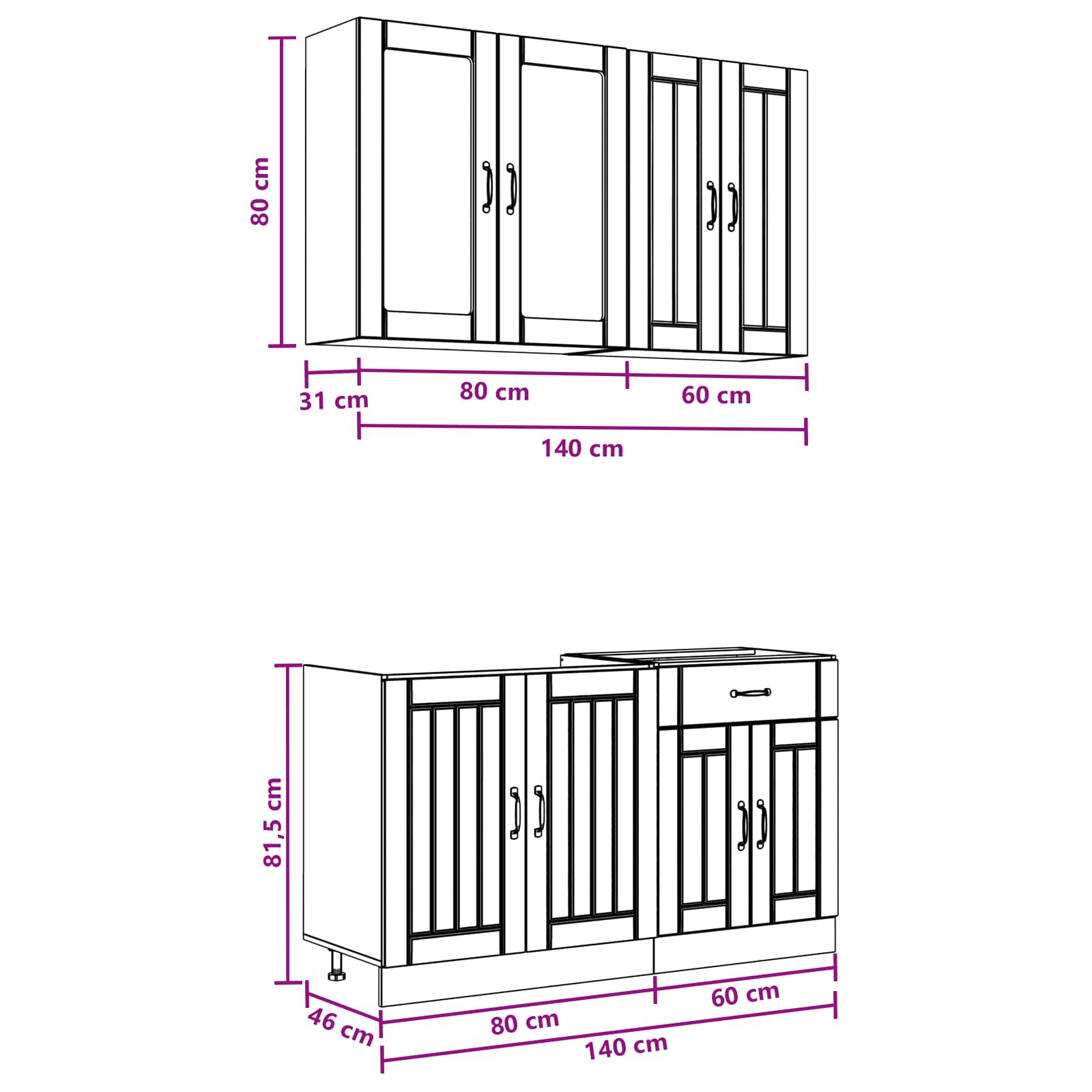 Virtuvės vienetas LUCCA 4 pcs Betono pilka Apdirbta mediena
