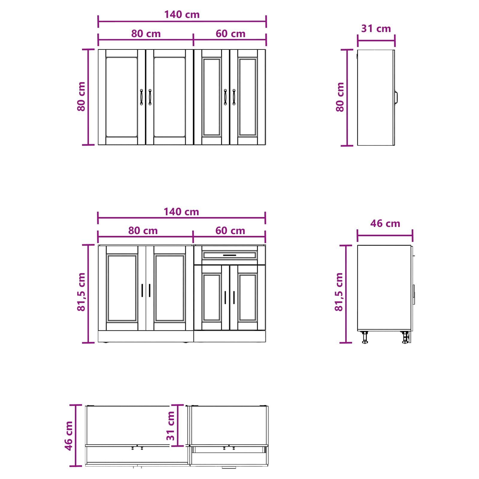 Virtuvės vienetas PORTO 4 pcs Pilka Sonoma Apdirbta mediena