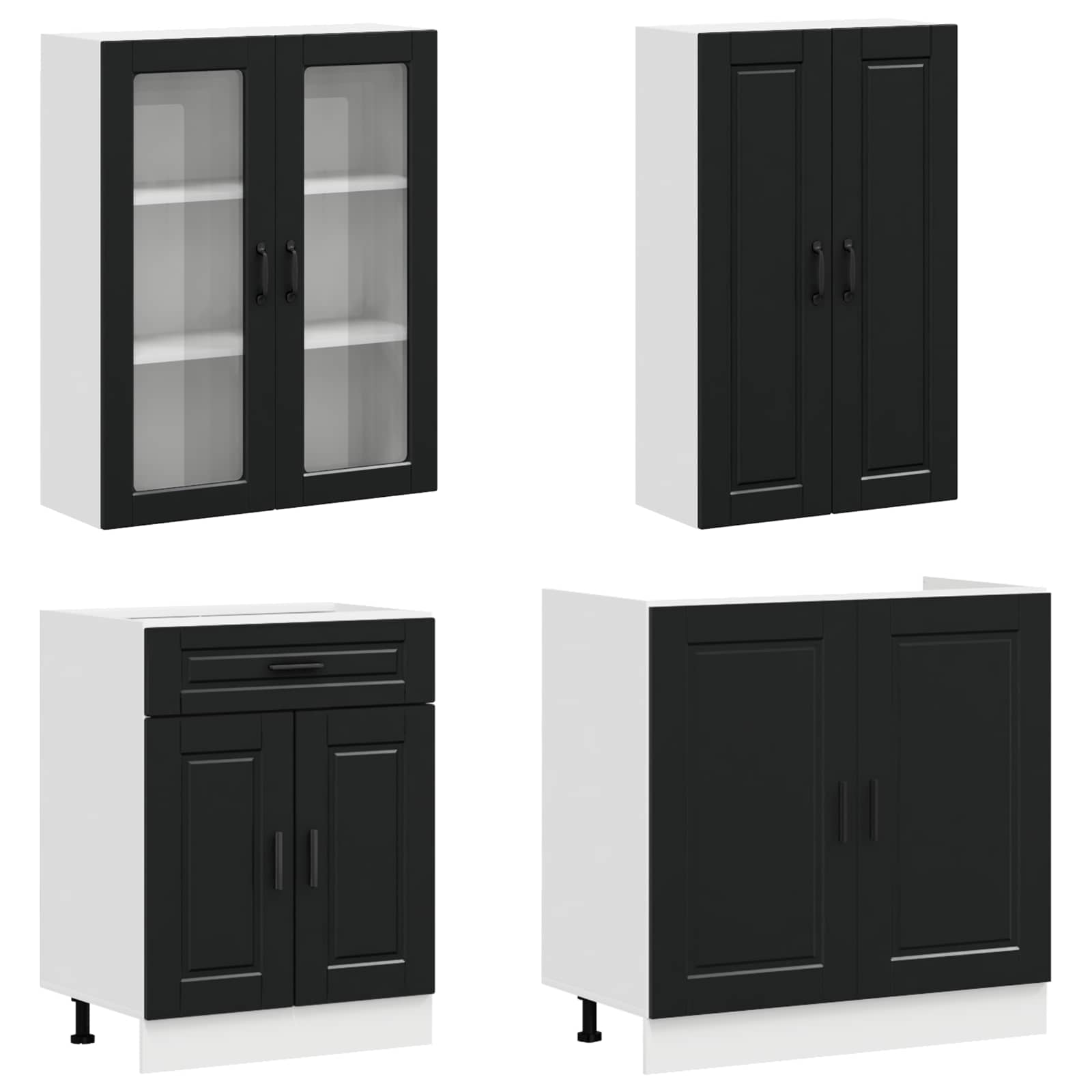 Virtuvės vienetas PORTO 4 pcs Juoda Apdirbta mediena