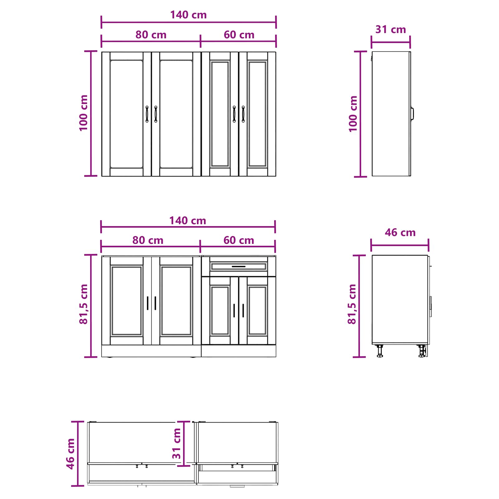 Virtuvės vienetas PORTO 4 pcs Juoda Apdirbta mediena