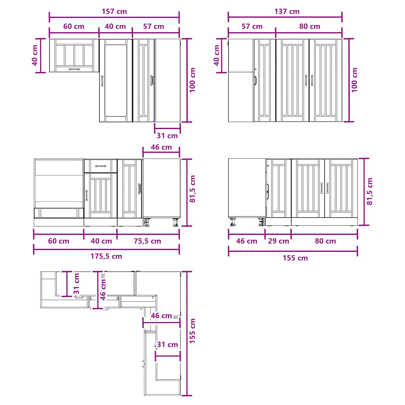 Virtuvės vienetas LUCCA 8 pcs Betono pilka Apdirbta mediena