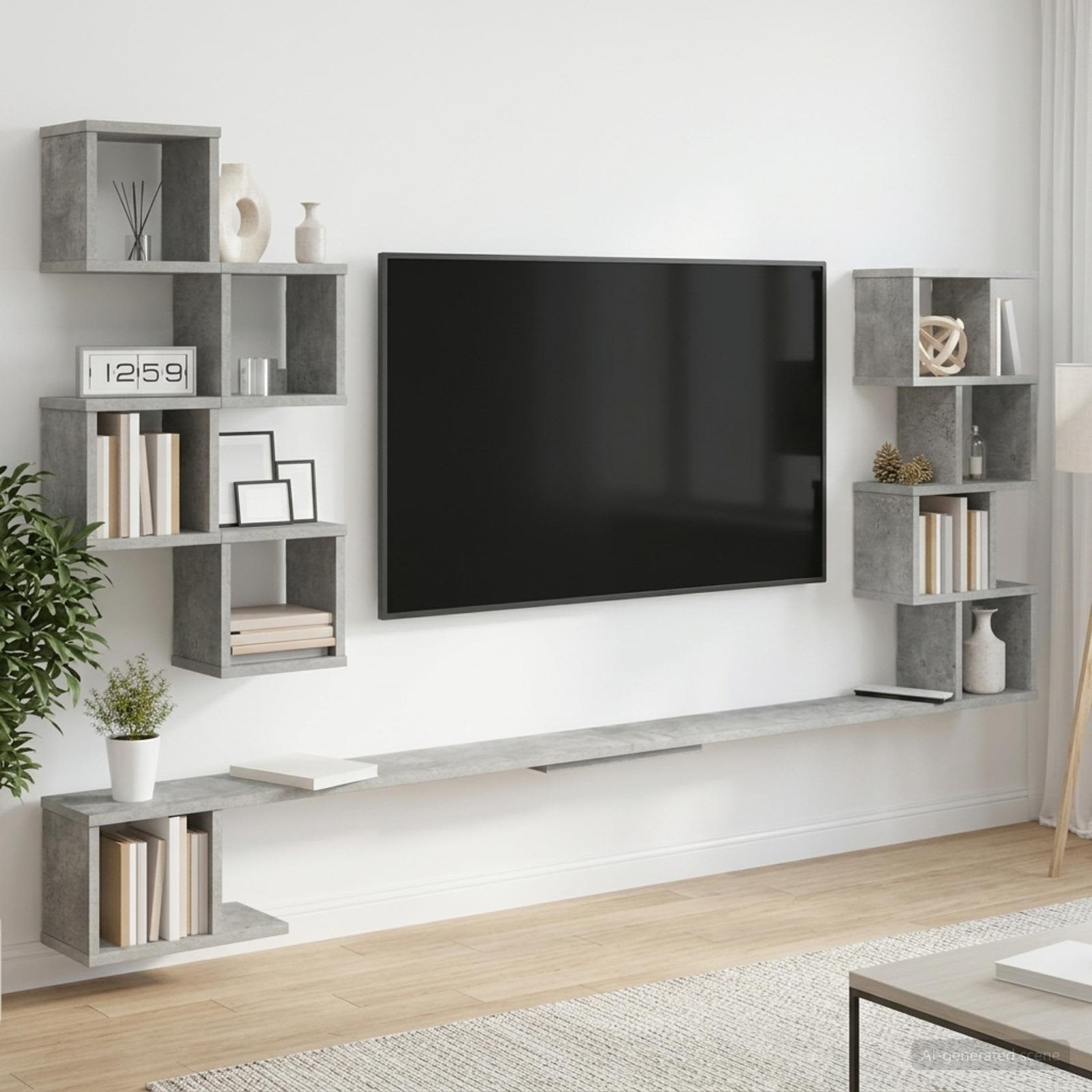 Sieninis televizoriaus stovas Betono pilka 160 x 15 x 94 cm