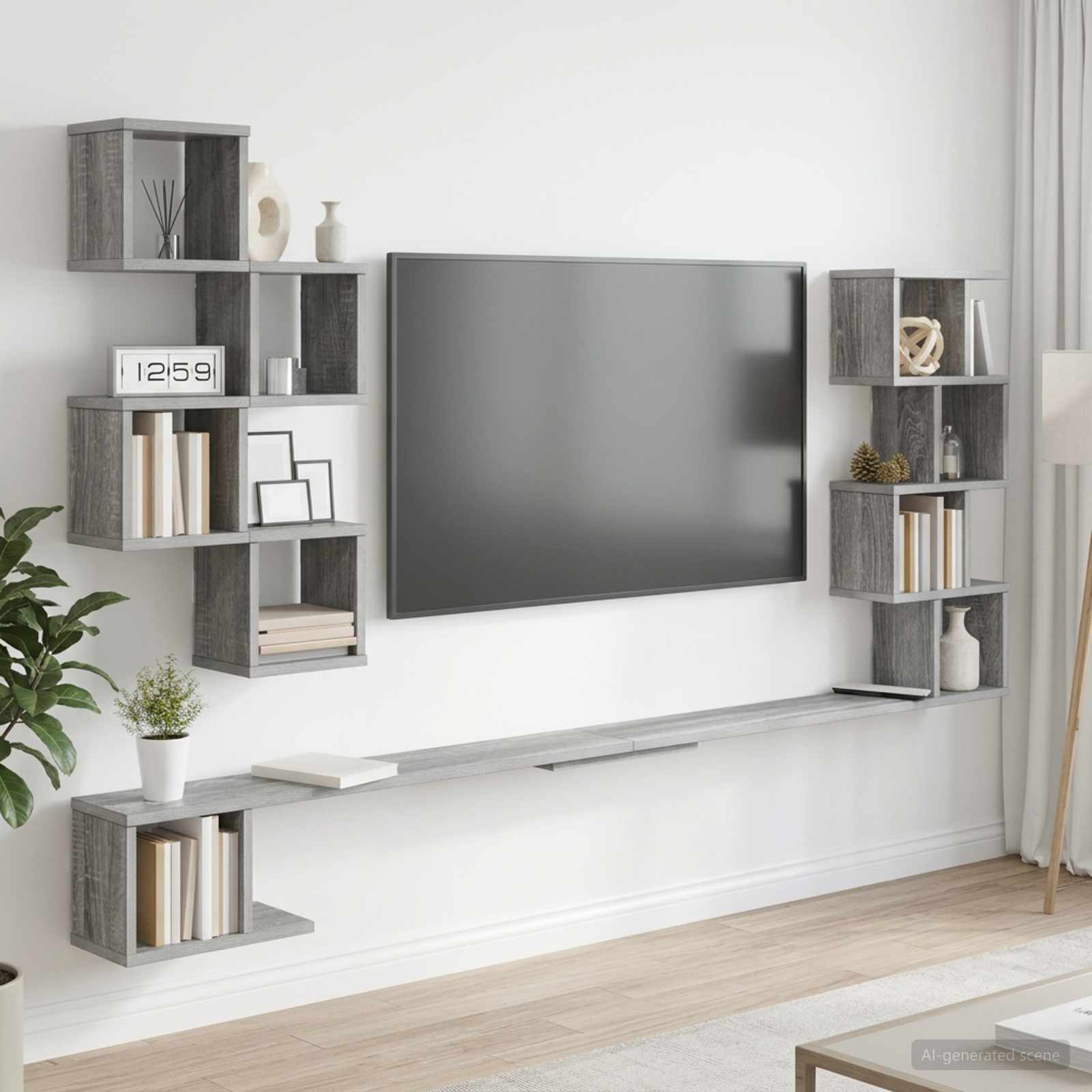 Sieninis televizoriaus stovas Pilka Sonoma 160 x 15 x 94 cm