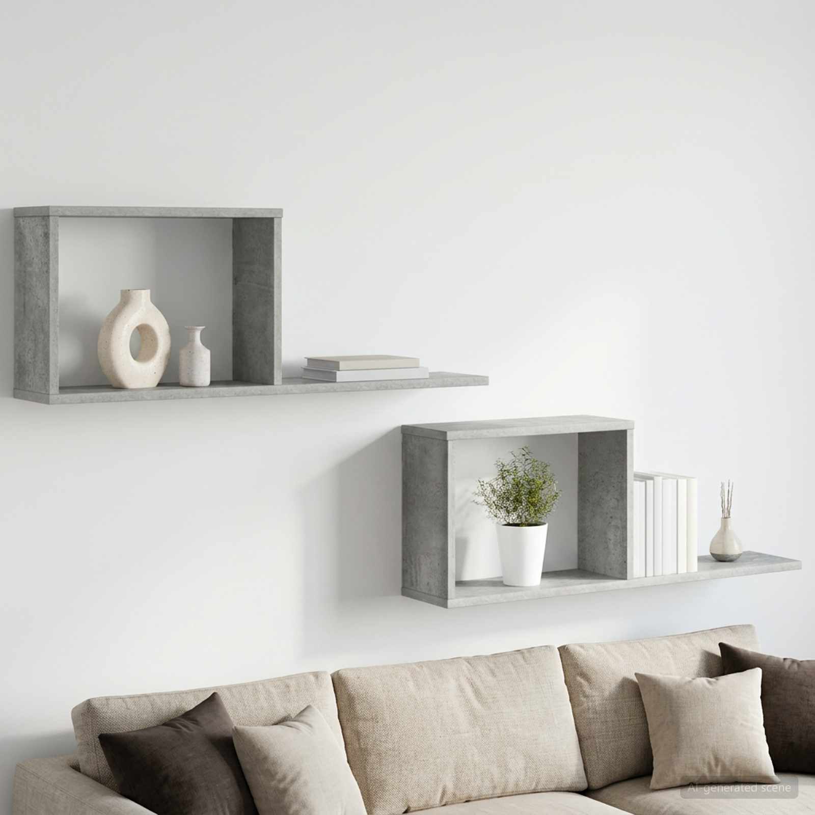 Plaukiojančios lentynos 2 pcs Betono pilka 80 x 15 x 30 cm