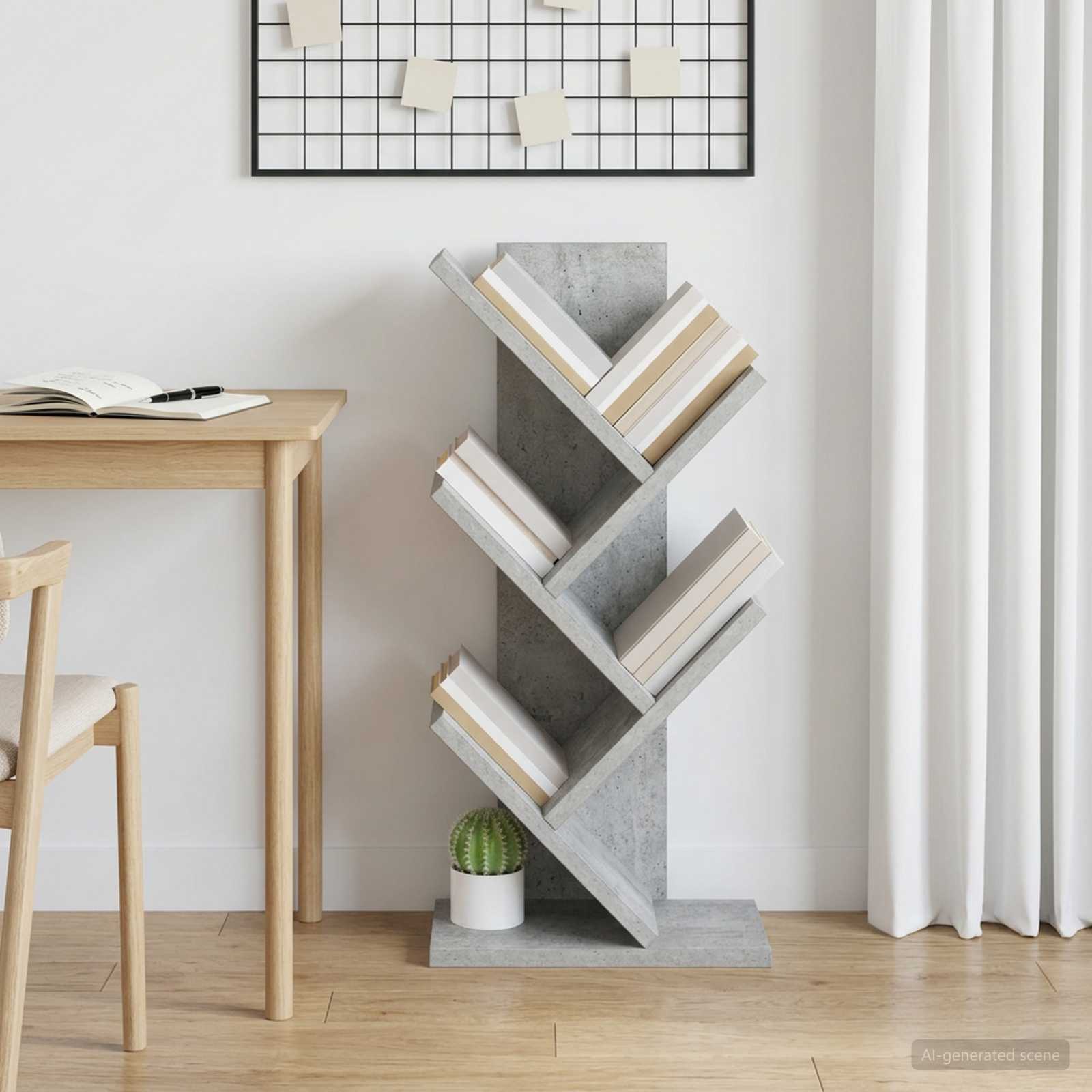 Medinis 4-juos aukštų knygų stovas 30 x 18 x 60 cm Betono pilka