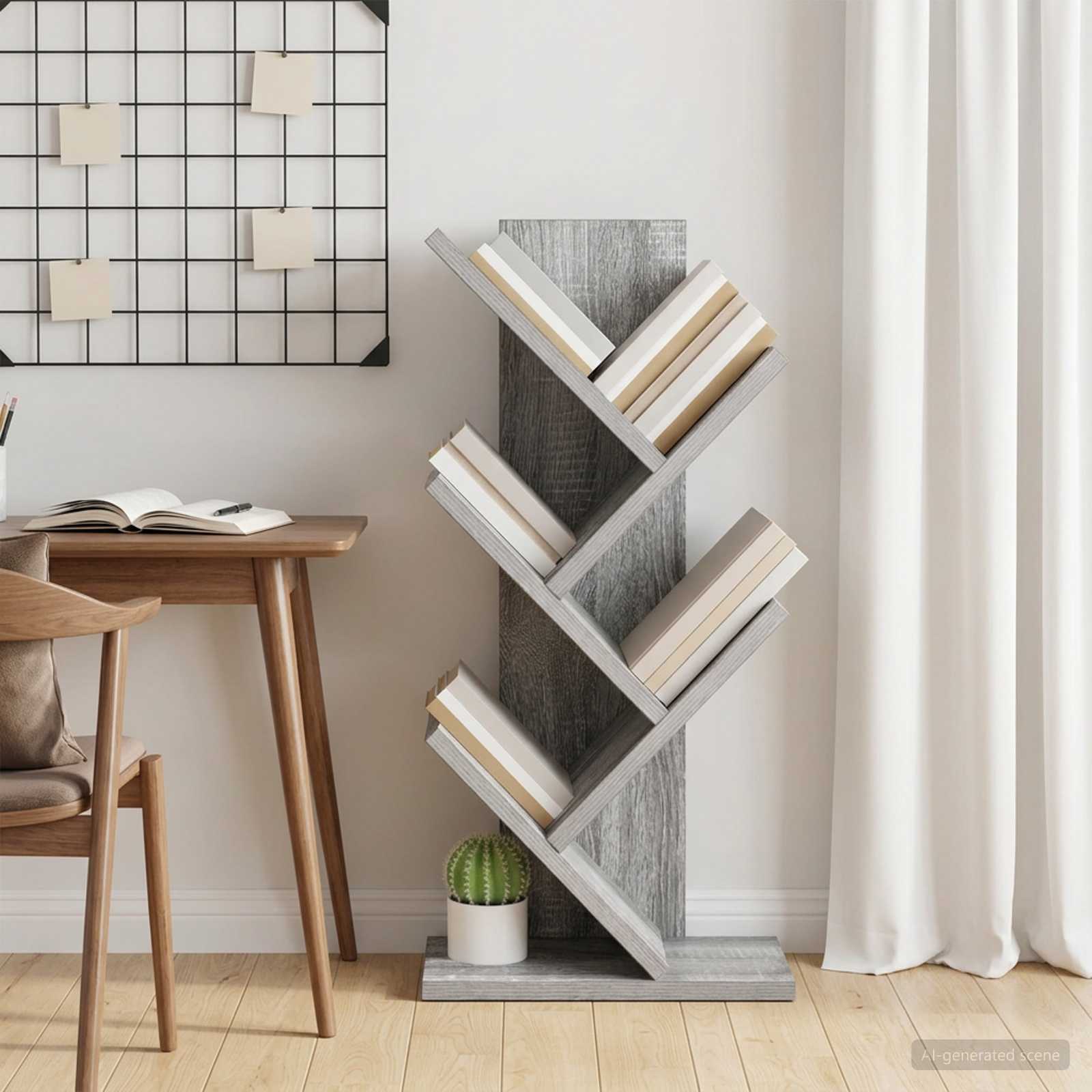 Medinis 4-juos aukštų knygų stovas 30 x 18 x 60 cm Pilka Sonoma